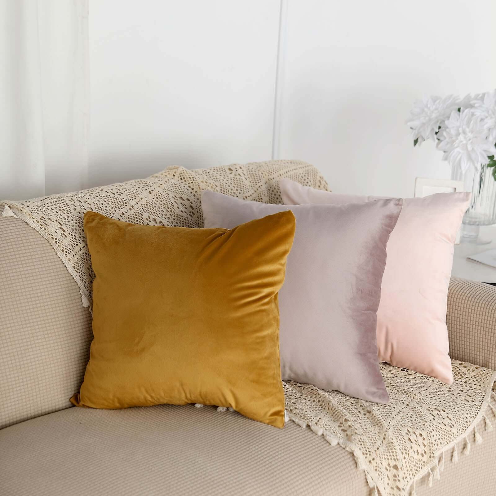 2 Pack 18" Gold Soft Velvet Square Throw Pillow Cover