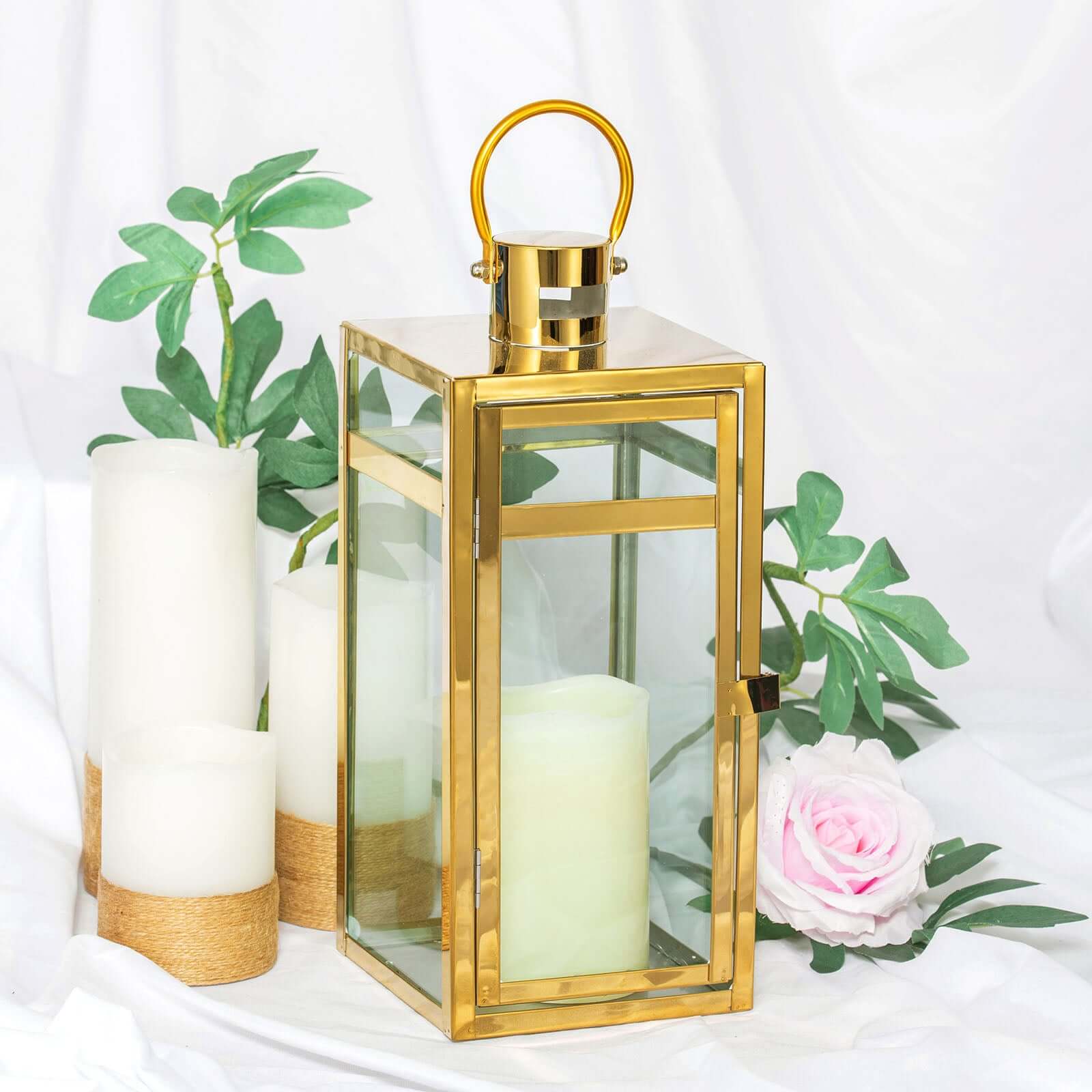 Stainless Steel Candle Lantern Vintage Top Design Gold - Outdoor Metal Patio Lantern Centerpiece 12"