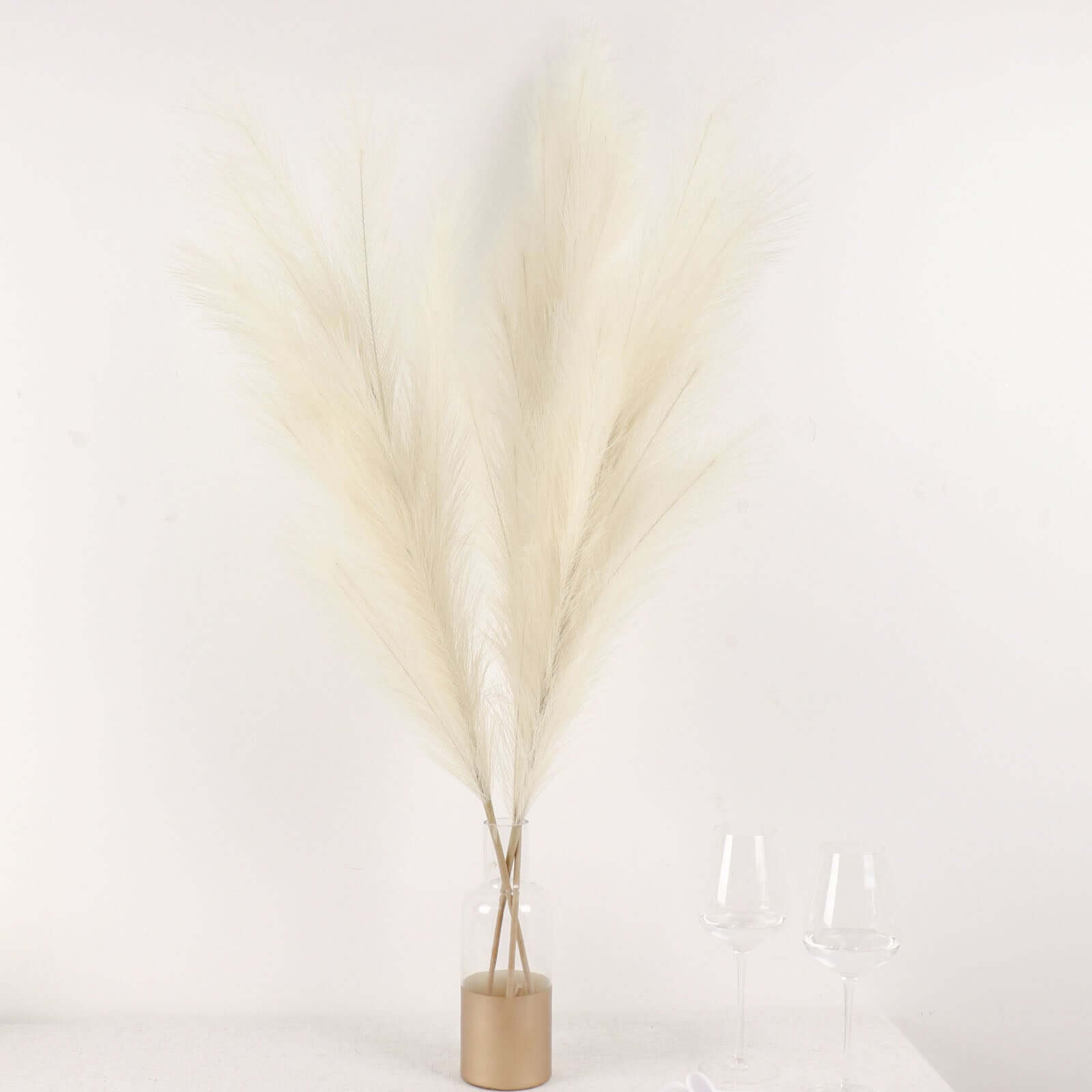3 Stems Artificial Pampas Grass Decor Cream - Soft Realistic Faux Ornamental Grass Branches for Rustic Boho Chic Backdrops Floral Styling & Vase Displays 44"