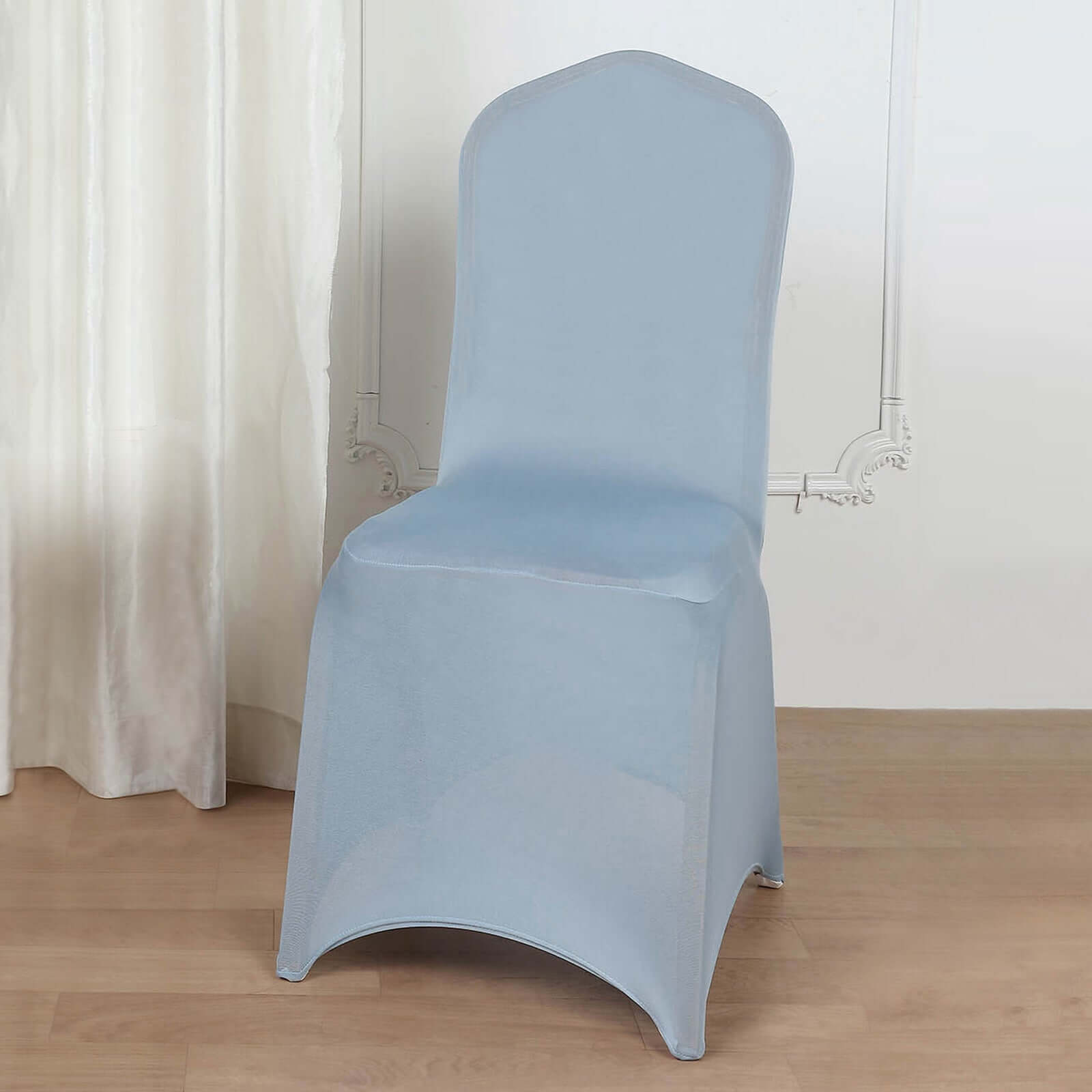 Spandex Chair Cover for Banquet Chairs Dusty Blue - Stretch 160GSM Fabric with Slip-On Slipcover