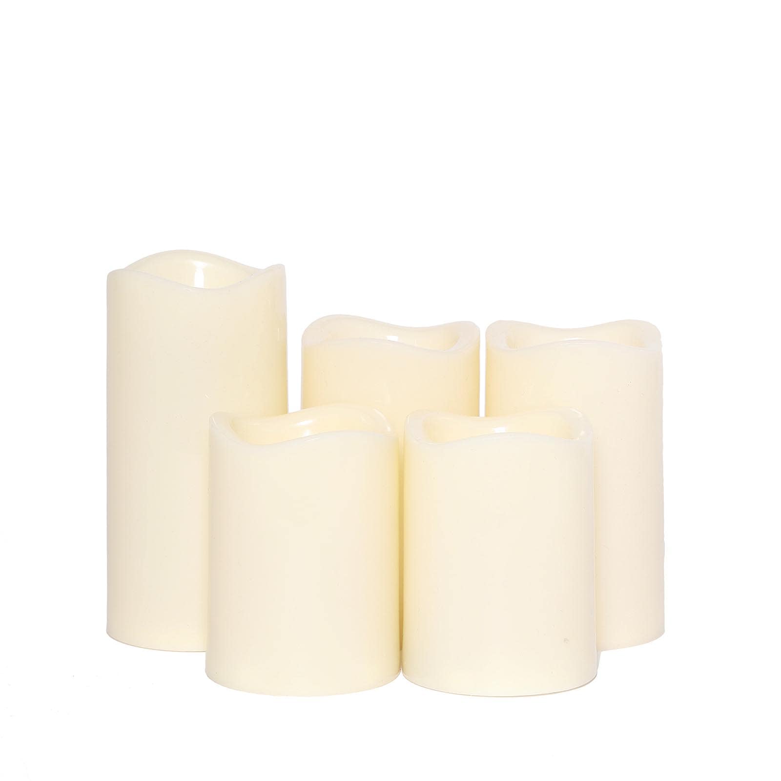 Set of 5 LED Flickering Pillar Candles Color Changing Ivory with Remote - Battery Operated 4", 5", 6"