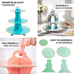 3-Tier Cardboard Cupcake Stand Blush - Sturdy & Collapsible Dessert Treat Tower with Gold Scalloped Rim for Baby Shower Wedding & Party Decor 13"