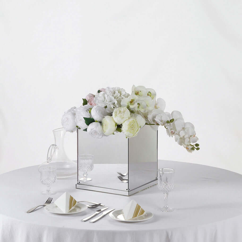 12" Silver Mirrored Acrylic Display Box, Pedestal Riser with Interchangeable Lid and Base