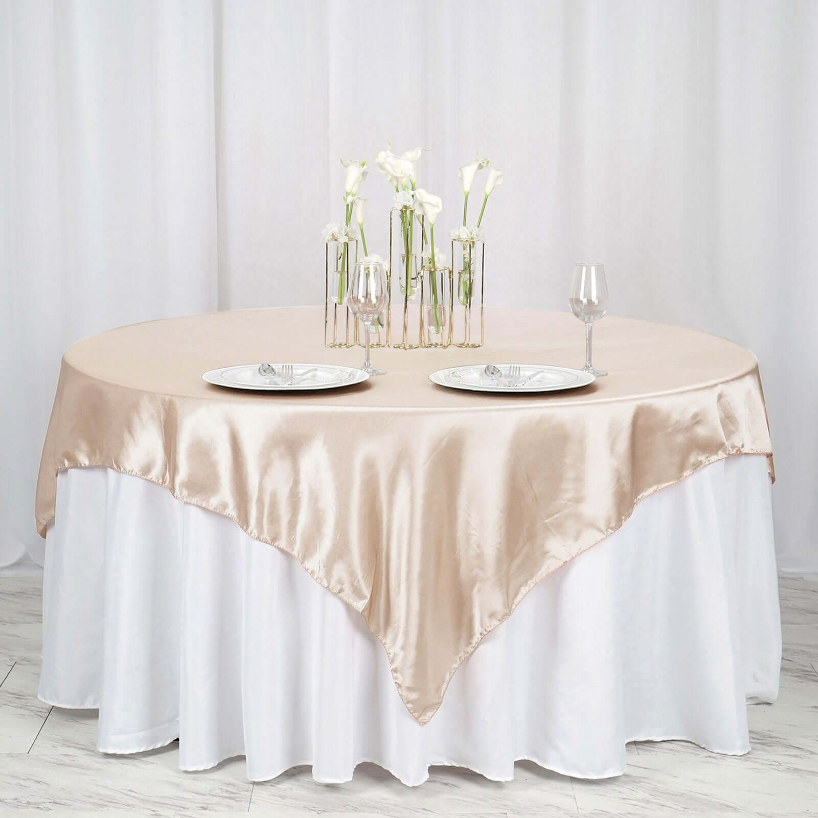 Satin 60"x60" Table Overlay Square Tablecloth Beige - Smooth Silky Touch Table Cover