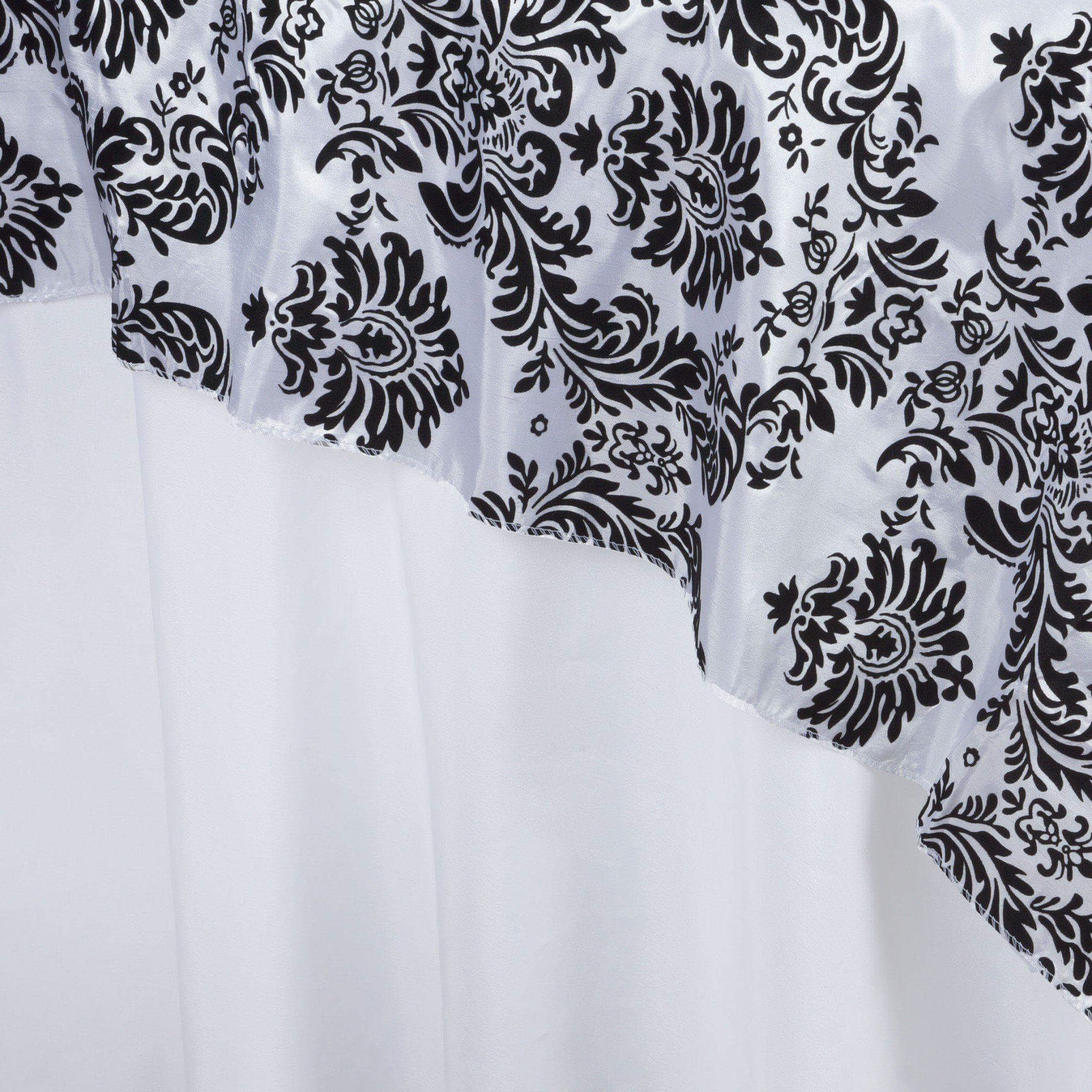 Flocking 90"x90" Table Overlay Square Tablecloth Black - Damask Design for Sophisticated Occasions