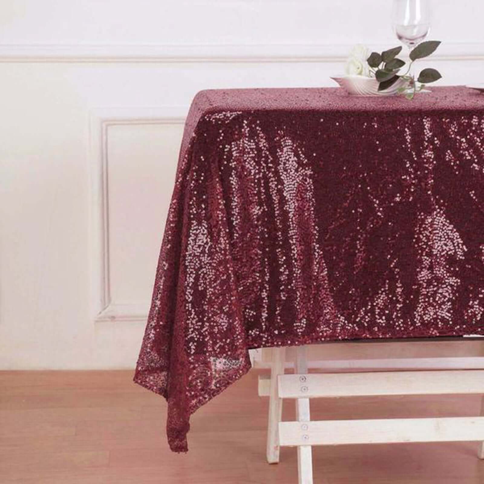 Sequin 60"x60" Table Overlay Square Tablecloth Burgundy - Luxe Wedding Table Topper