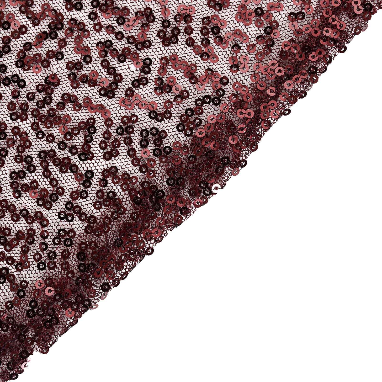 90x156" Burgundy Seamless Sequin Rectangle Tablecloth for 8 Foot Table With Floor-Length Drop