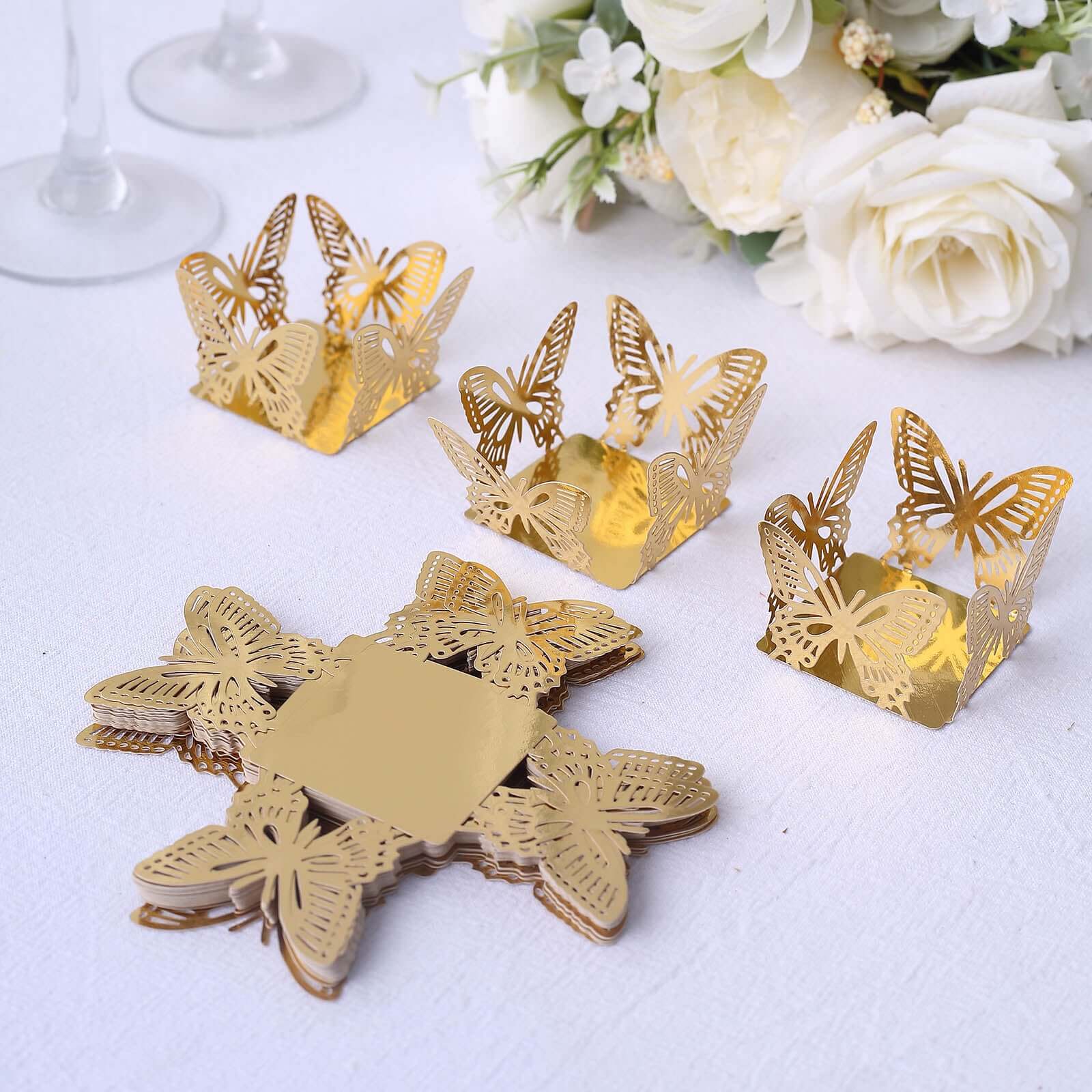 50-Pack Mini Paper Truffle Cup Liners Butterfly Square Design Metallic Gold - 225GSM Cupcake Tray Wrappers 4"