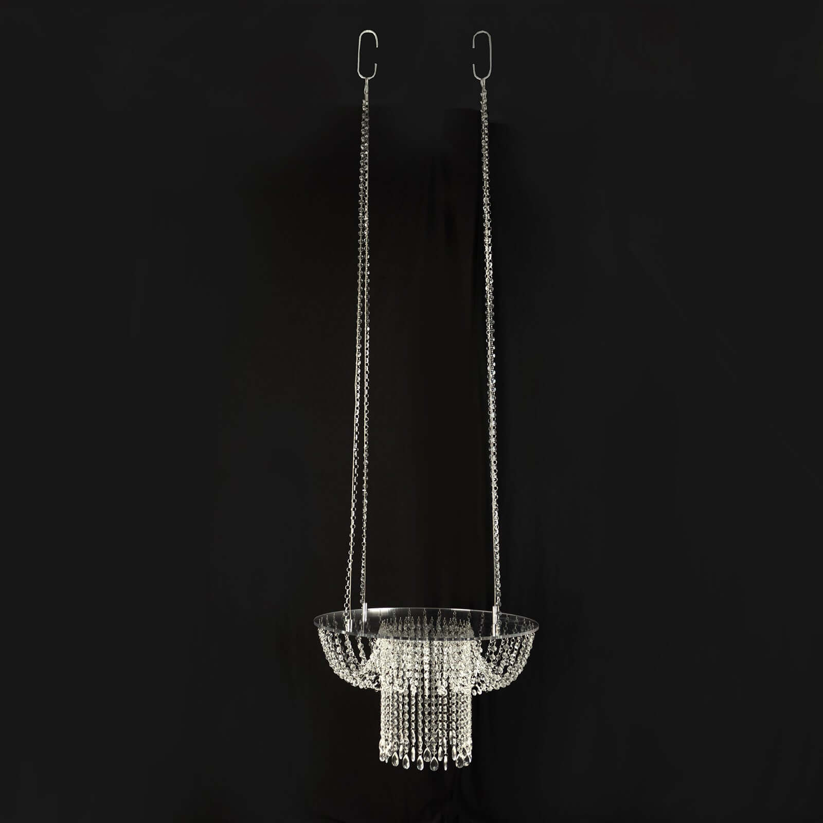 Acrylic Hanging Chandelier Cake Stand with Crystal Drapes - Suspended Round Wedding Cake Swing with 5ft Steel Wire Chains 25"