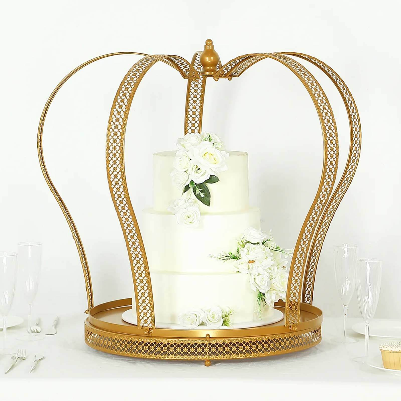 Metal Wedding Cake Stand 26" Gold Princess Crown Style - Exquisite Cupcake Display Holder Centerpiece for Fairy Tale Weddings & Chic Dessert Presentations