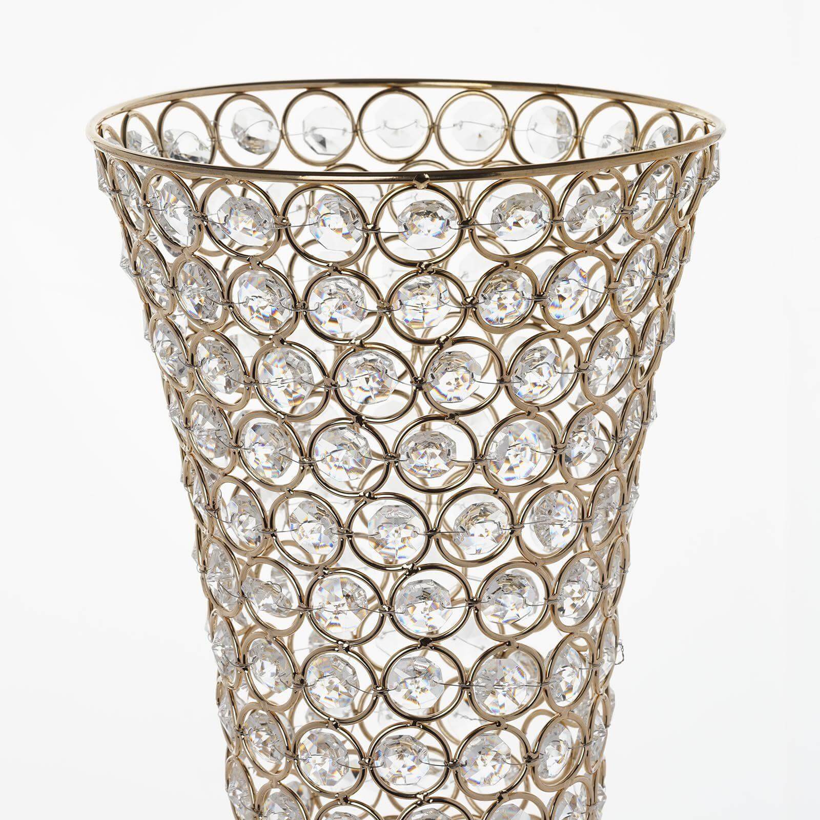 2-Pack Crystal Beaded Trumpet Vase Set Gold - Table Centerpiece for Stylish Decor 22"