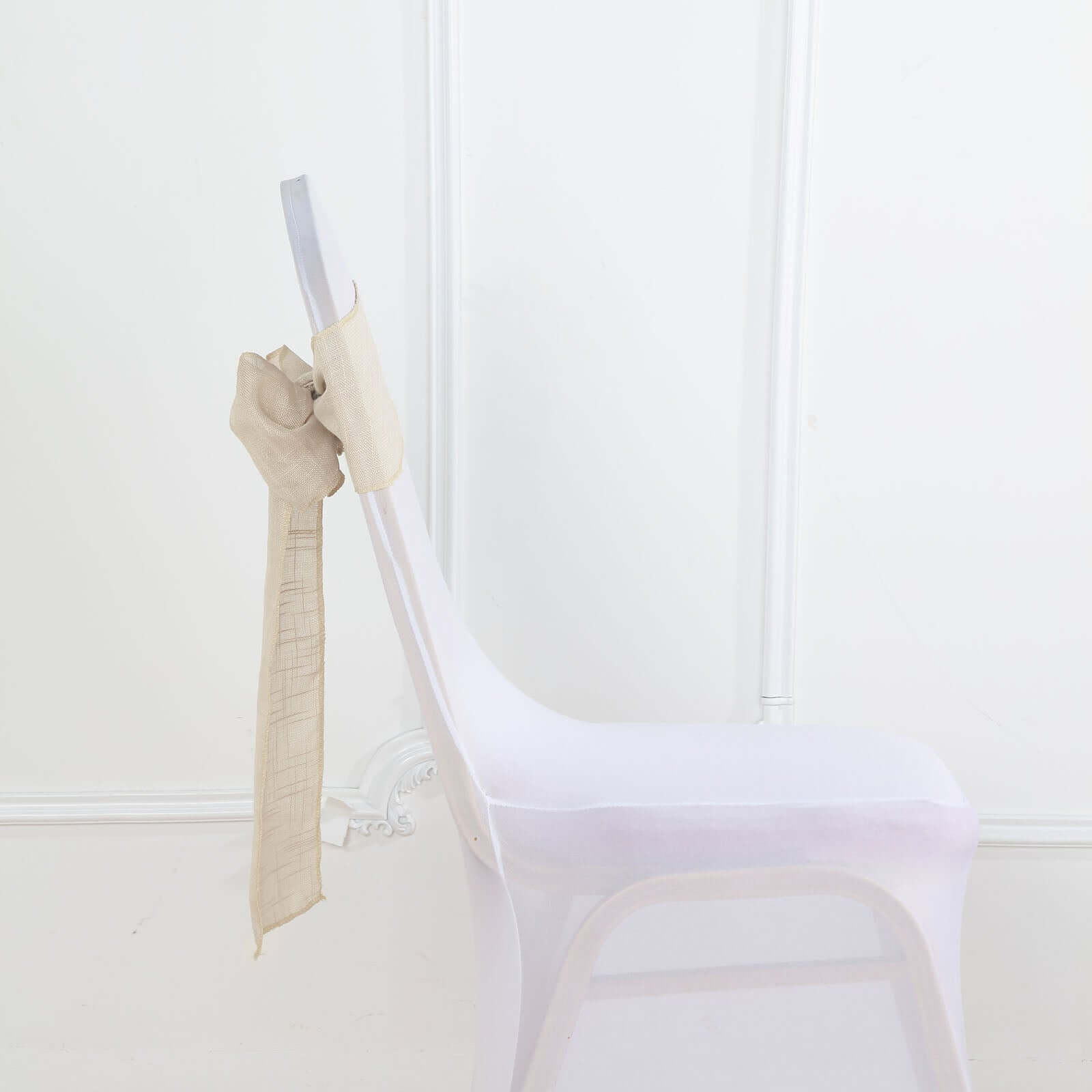 5 Pack Linen Chair Sashes 6"x108" Slubby Textured Beige - Durable Wrinkle-Resistant Decor