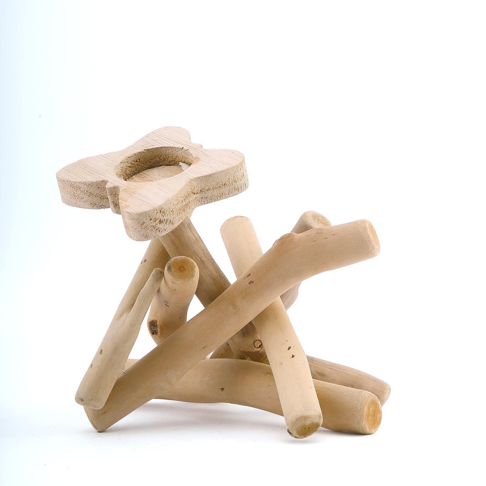 Natural Driftwood Candle Holder with Butterfly Top - Rustic Wooden Candle Stand for Events 8" Tall