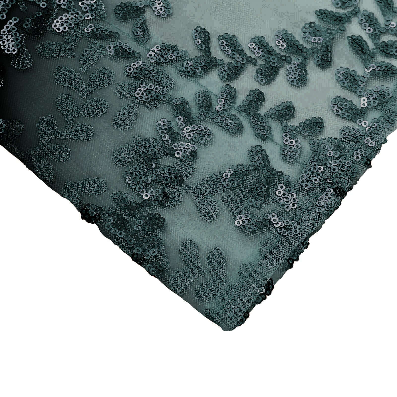 8ftx8ft Hunter Emerald Green Embroider Sequin Event Curtain Drapes, Sparkly Sheer Backdrop Event Panel With Embroidery Leaf