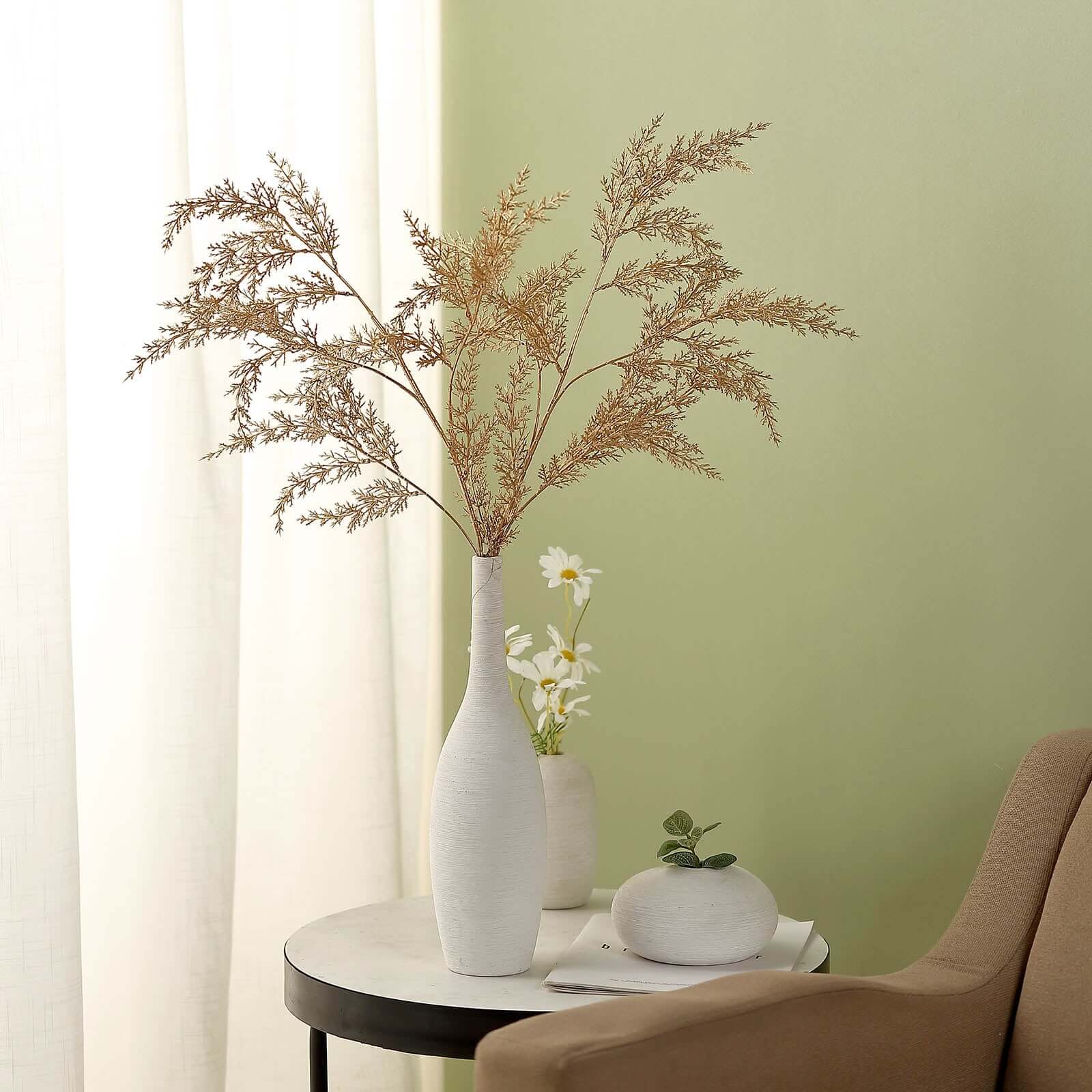 2 Stems 32" Metallic Gold Artificial Fern Leaf Branch Vase Filler