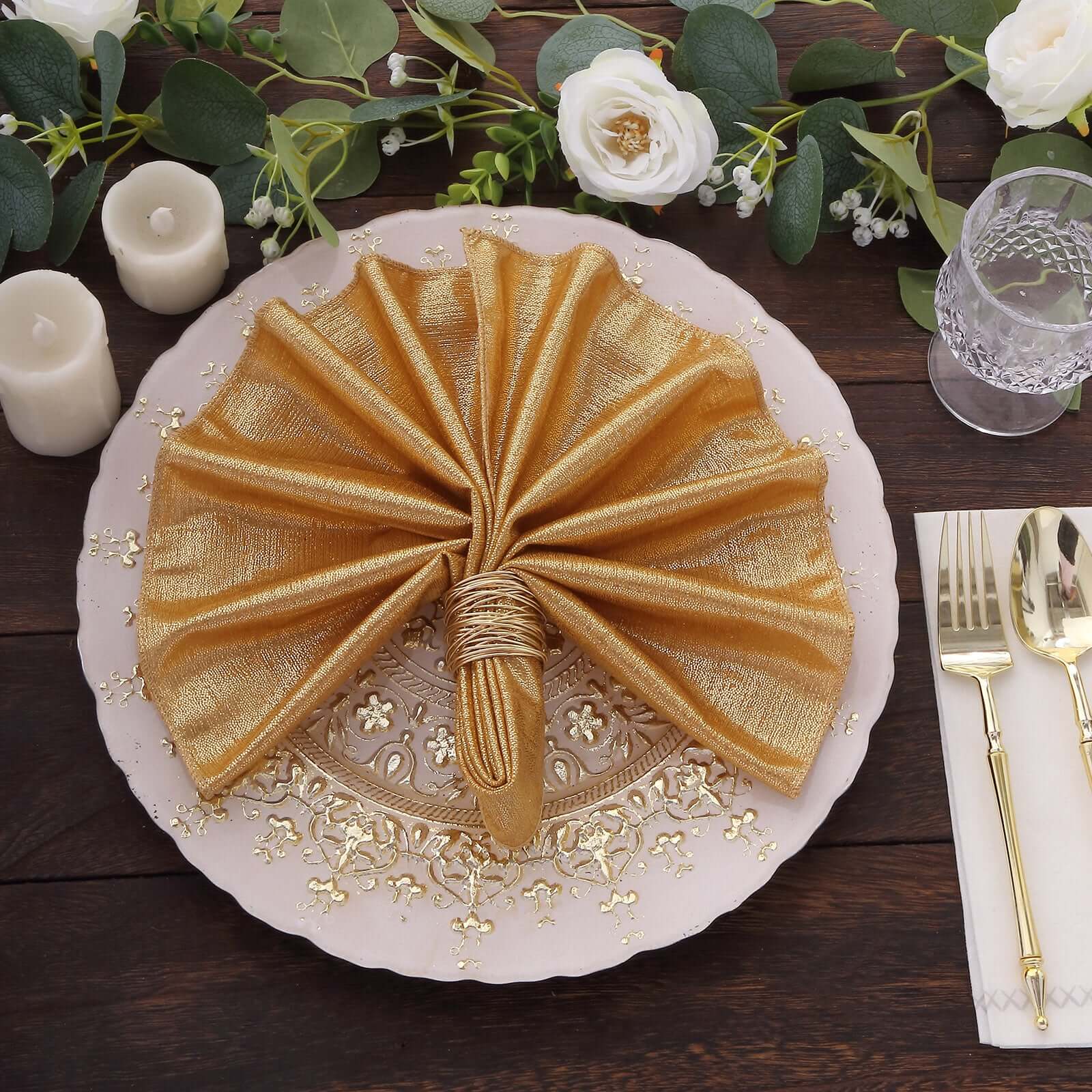 5 Pack Polyester 20"x20" Napkins Gold Shimmer Sequin Dots - Luminous Cloth Napkins for Stylish Gatherings
