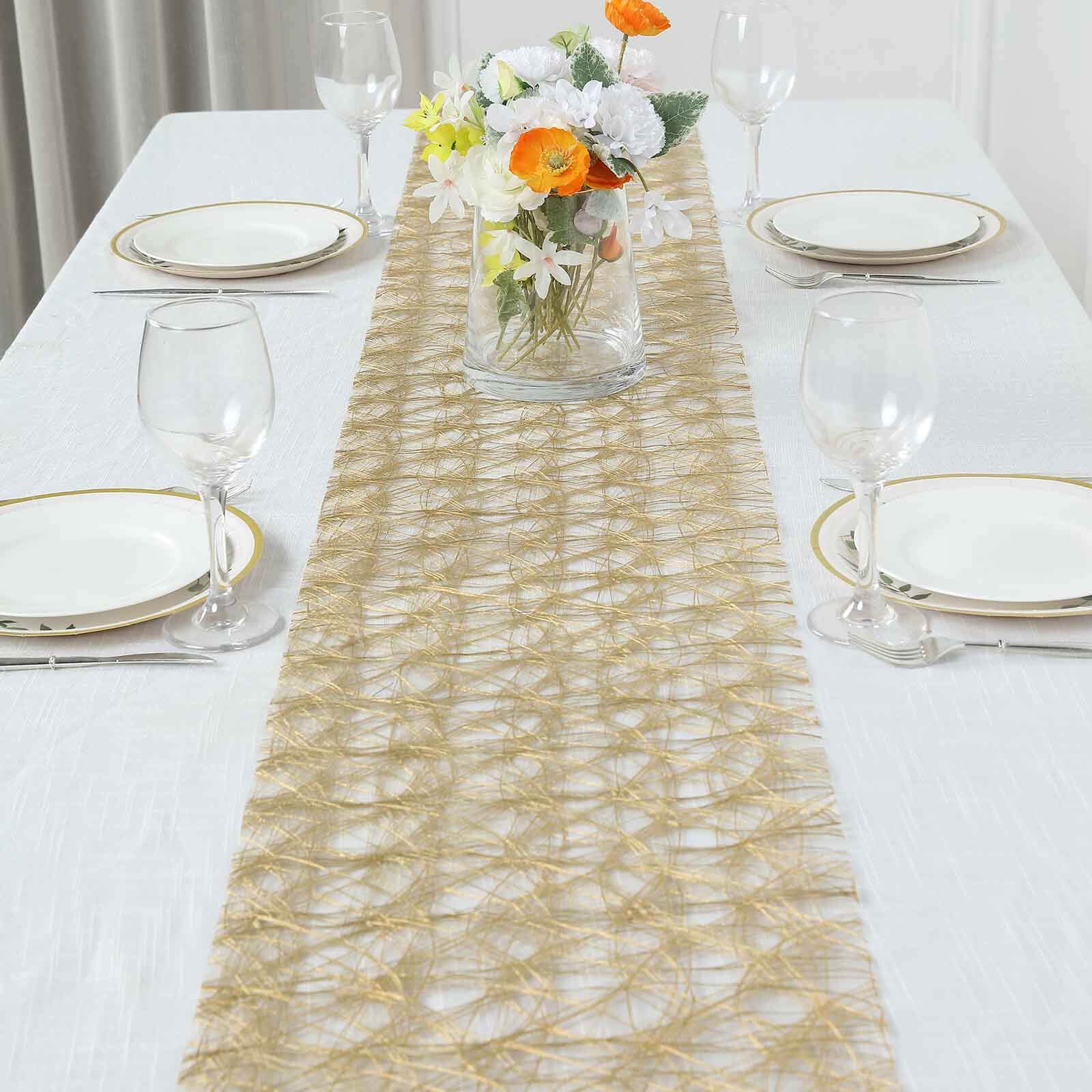 Polyester 12"x108" Table Runner Metallic Gold Disposable Non-Woven Fiber Roll - Stylish & Chic Table Decor