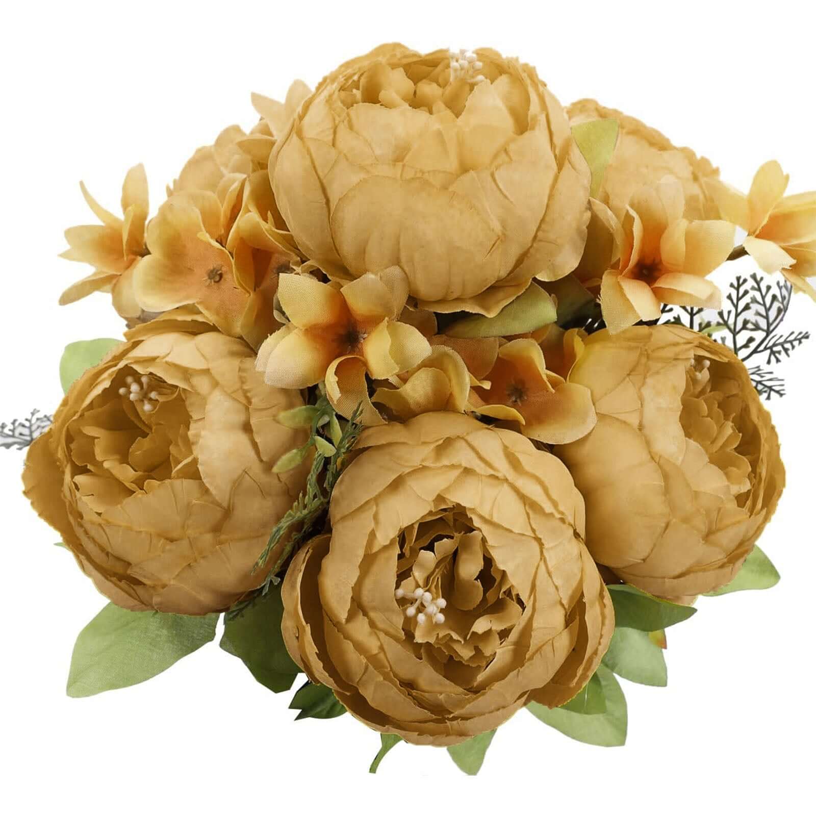 2 Pack 19" Gold Artificial Peony Flower Wedding Bouquets, Faux Silk Flower Arrangements