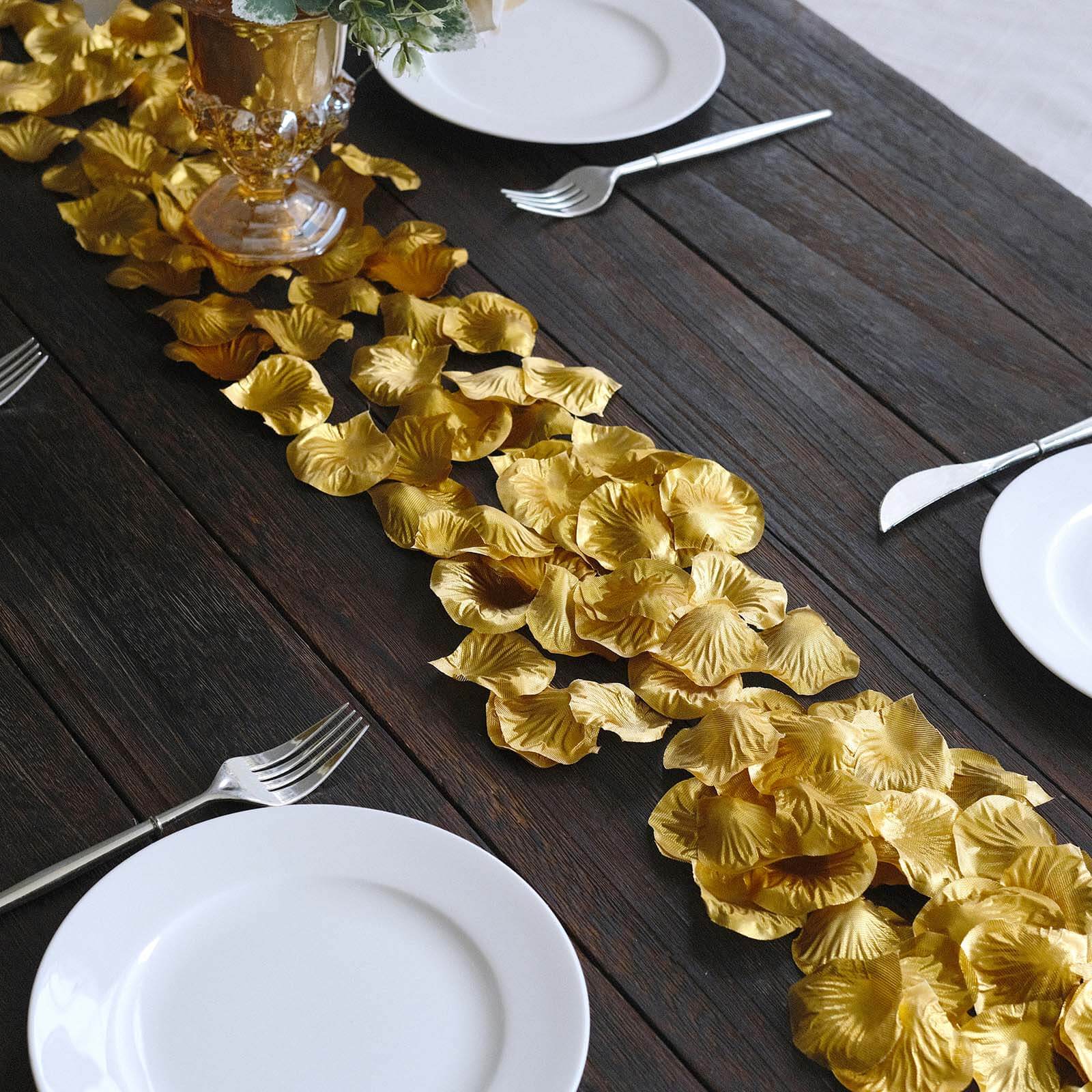 500-Pack Rose Petals Round Design Metallic Gold Silk Confetti - Decorative Scatters for Tables and Floors