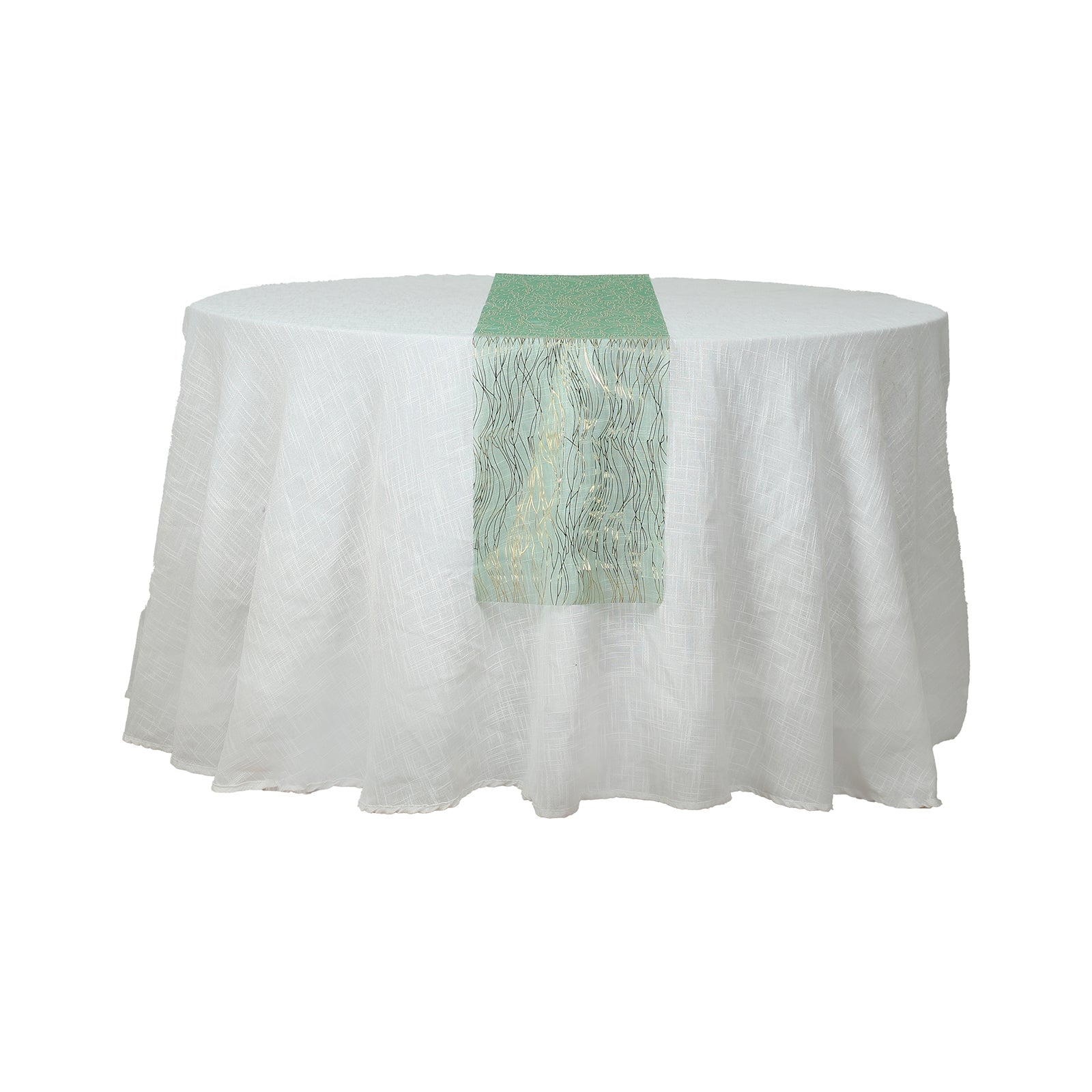 5 Pack Organza 12"x108" Table Runners Hunter Emerald Green - Gold Wave Design