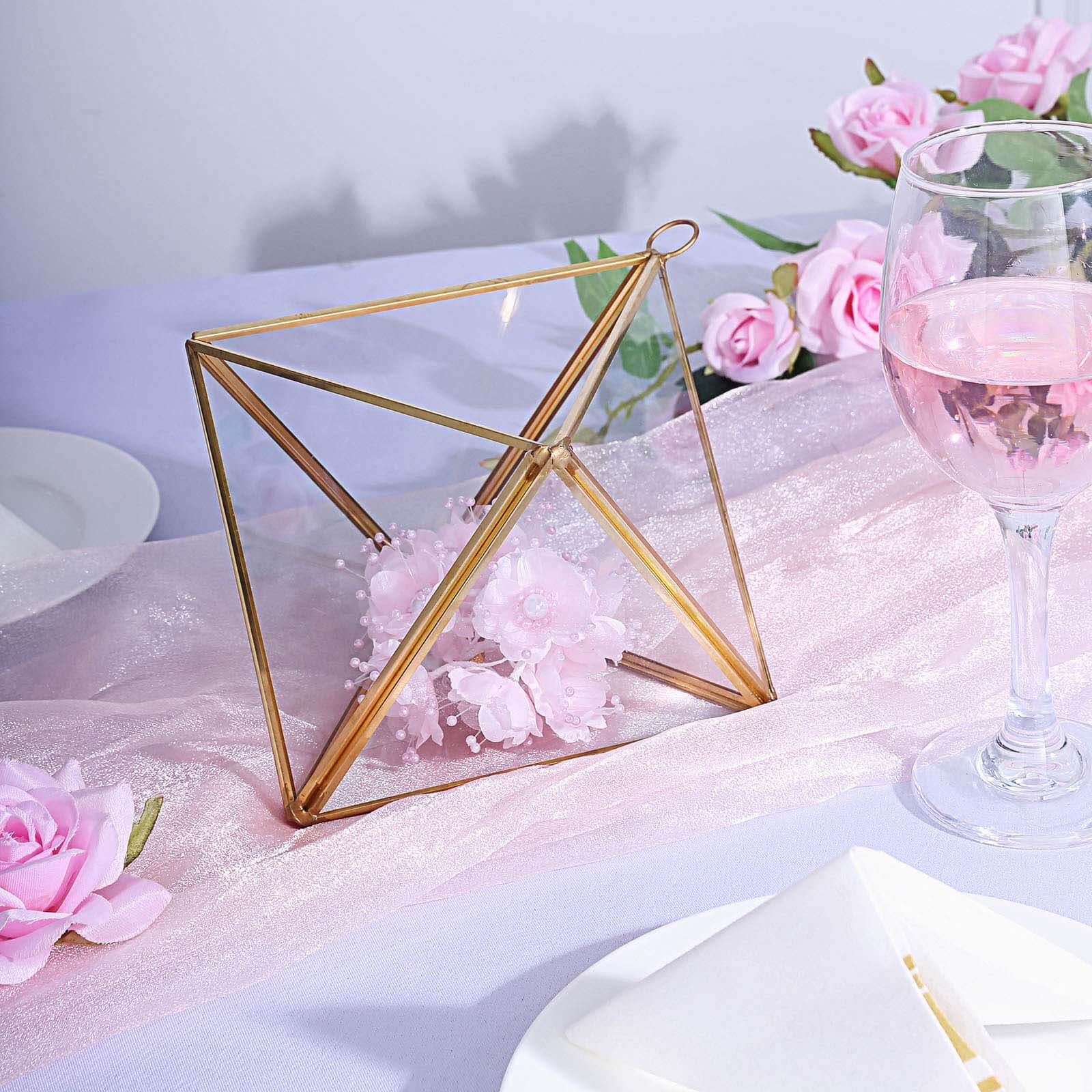 Glass Terrarium Hanging Diamond Prism Design Metal Gold - Geometric Holder for Air Plants & Displays 9"