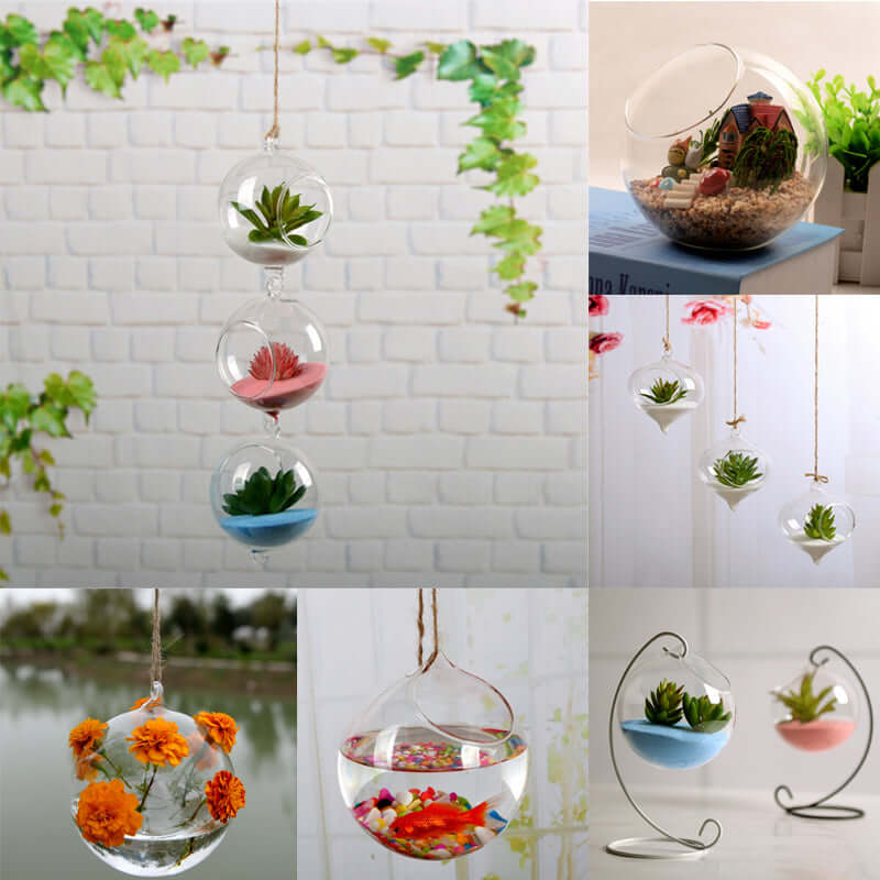 4-Pack Glass Terrarium Hanging Globe Design Free-Falling - Modern Planter for Air Plants & Displays 4"