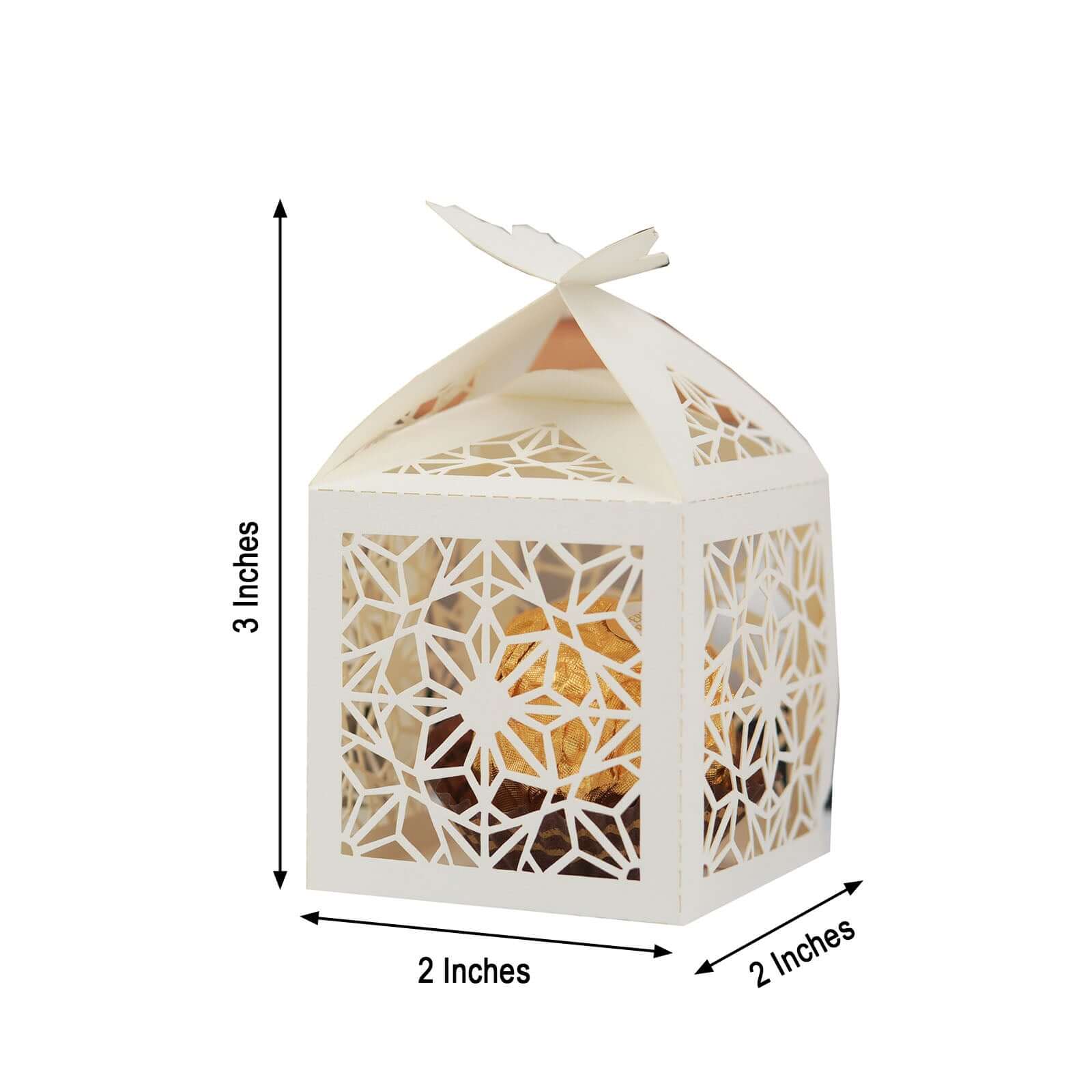 25 Pack Ivory Butterfly Top Laser Cut Lace Favor Candy Gift Boxes