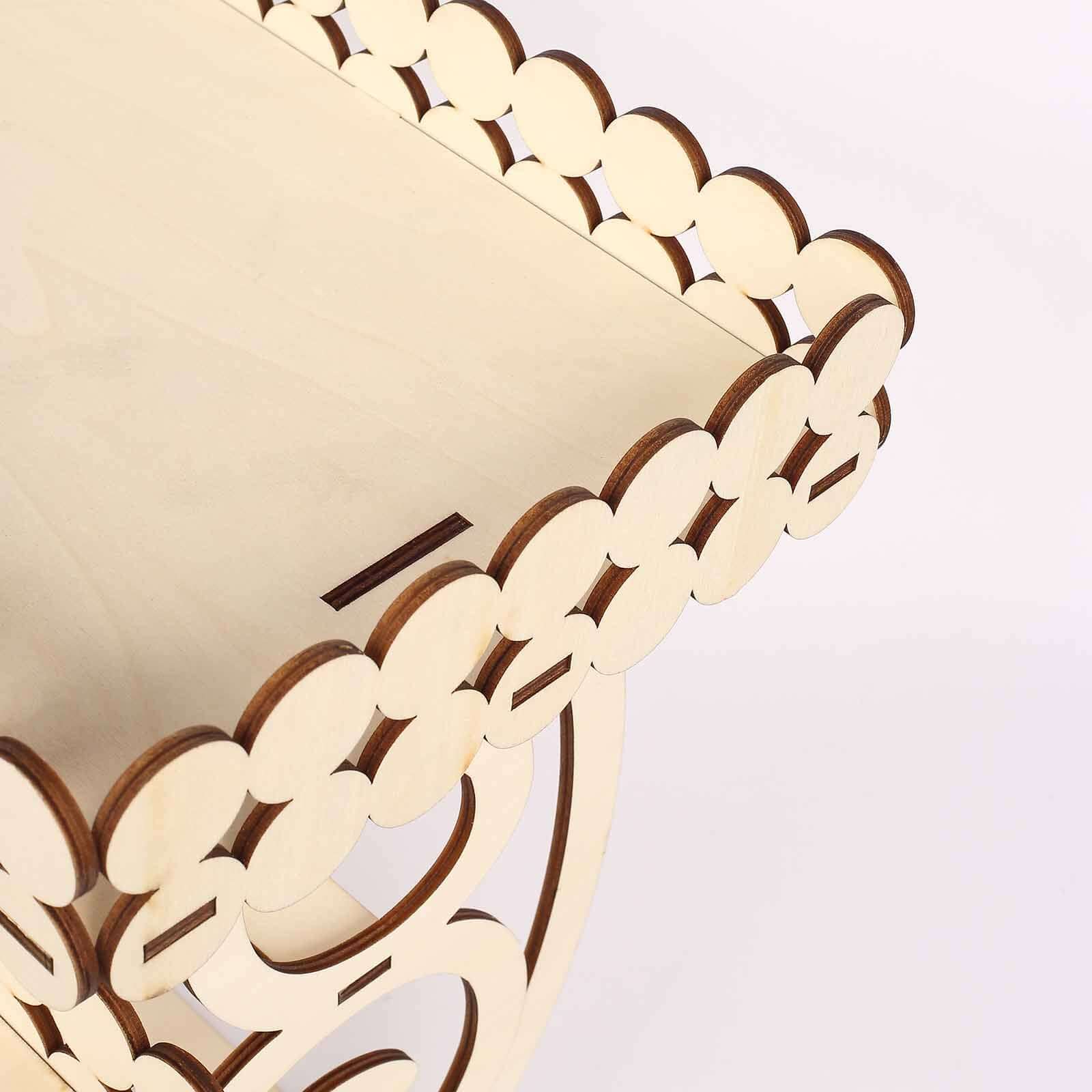 3-Tier Wooden Dessert Display Rectangular Laser Cutout Design Natural - Serving Platter Cupcake Mini Cake Tray 22"