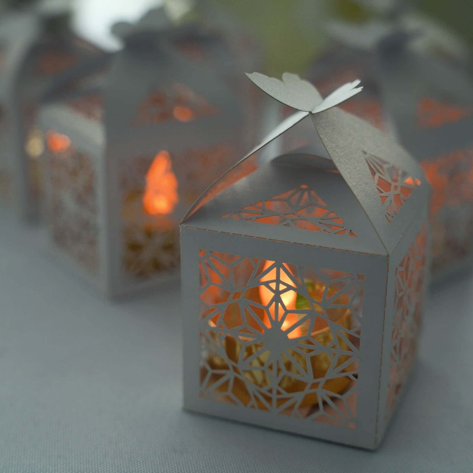 25 Pack White Butterfly Top Laser Cut Lace Favor Candy Gift Boxes
