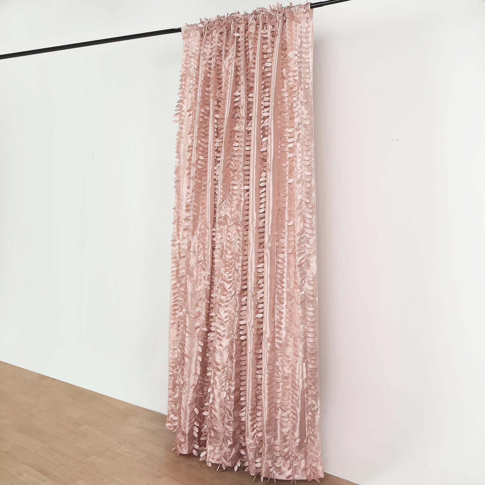 8ftx8ft Dusty Rose 3D Leaf Petal Taffeta Event Curtain Drapes, Backdrop Event Panel With Rod Pocket