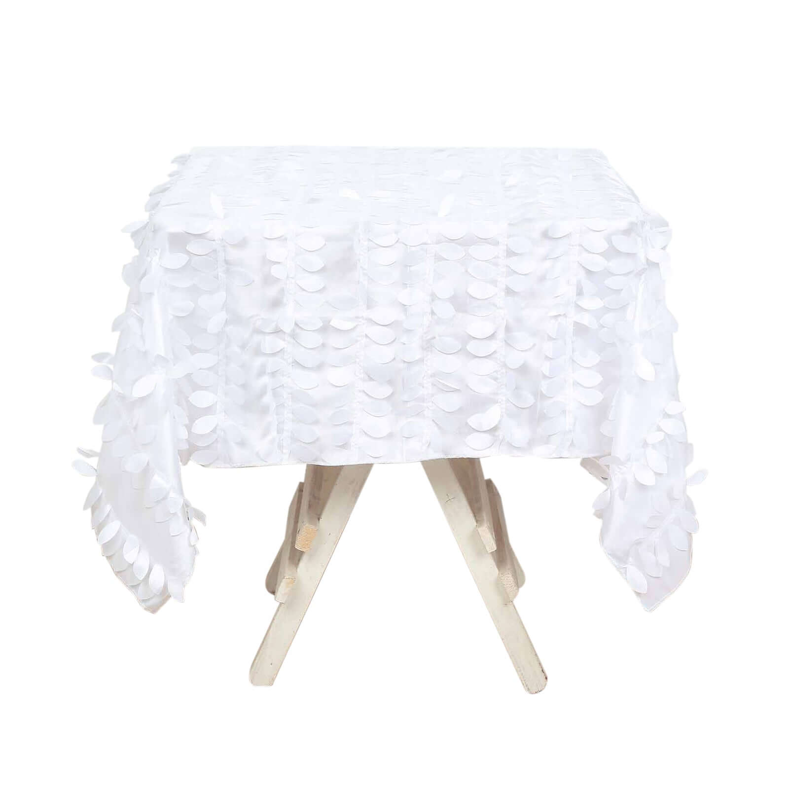 Taffeta 54"x54" Square Tablecloth White | Exquisite 3D Leaf Petal Design for Chic Wedding & Event Decor