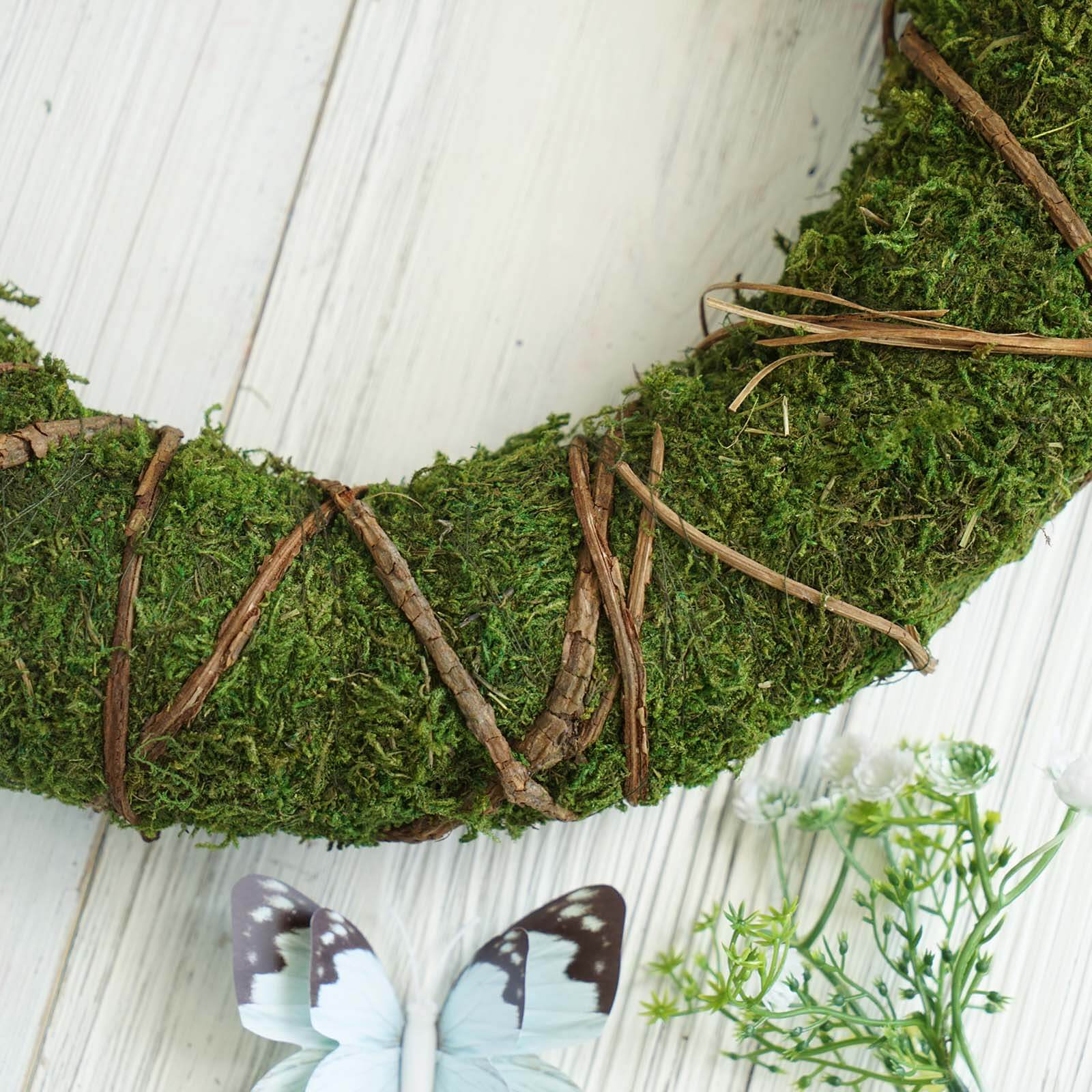 2 Pack 14" Green Natural Preserved Moss Wreaths With Twine Twig Wrap