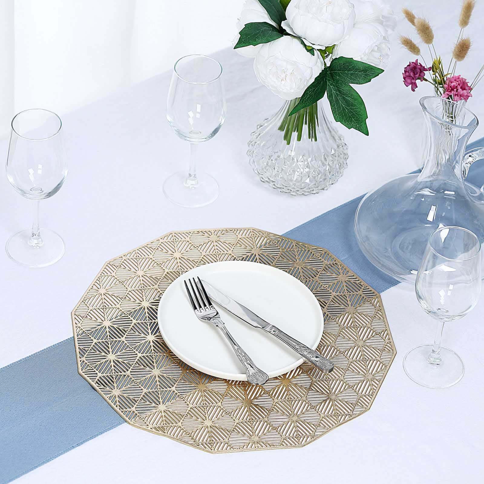 6-Pack Dining Table Mats Geometric Woven Design Gold - Vinyl Non-Slip Surface for Modern Table Settings 15"