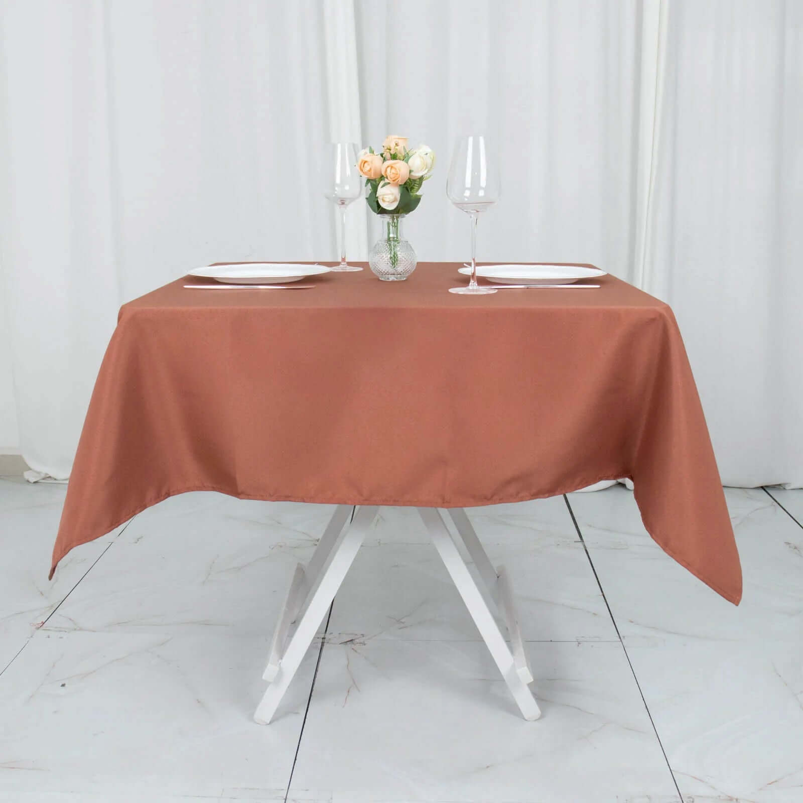 Premium Polyester 54"x54" Square Tablecloth Terracotta (Rust) - Stain and Wrinkle-Resistant 220GSM Table Cover