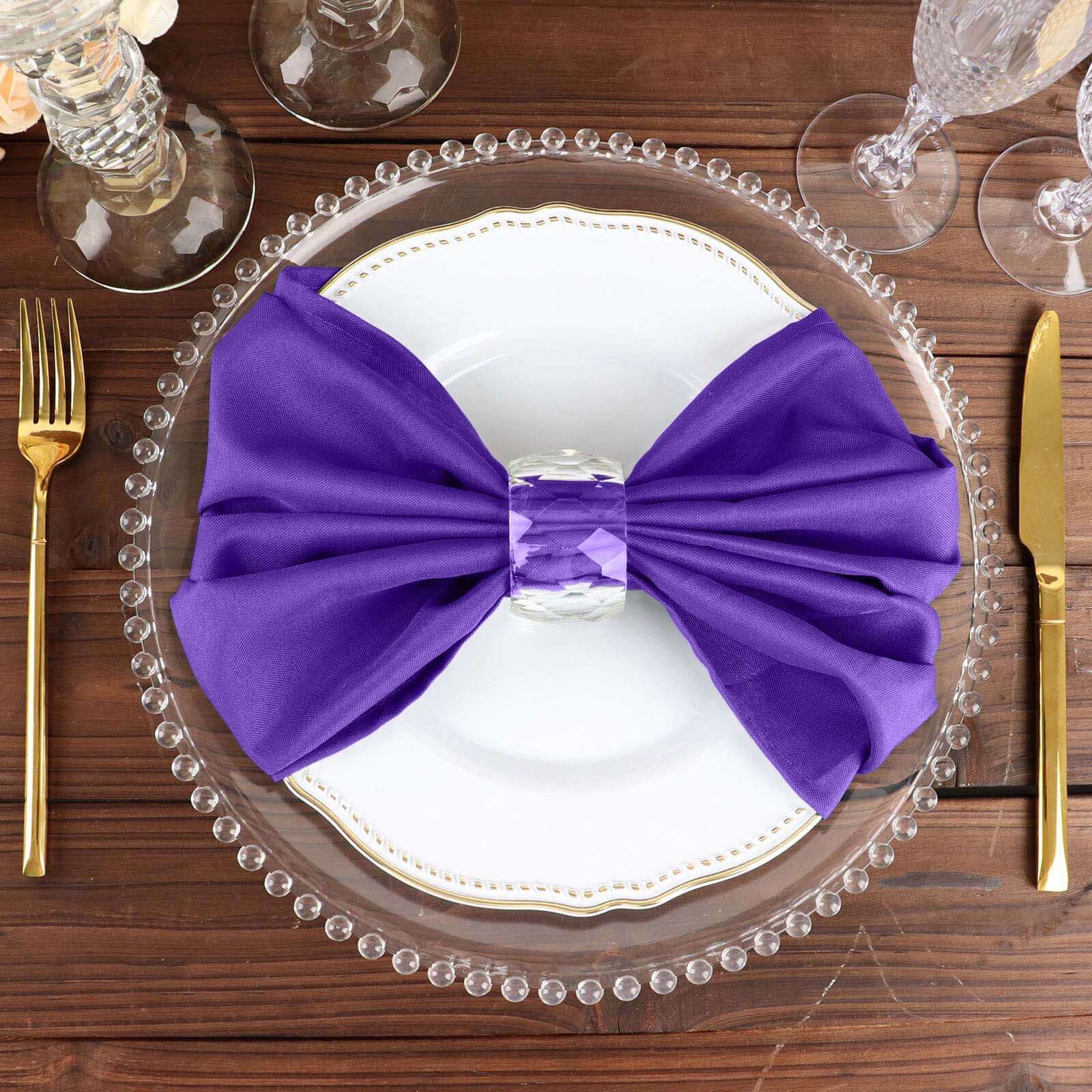 5 Pack Polyester 20"x20" Napkins Purple - Wrinkle Resistant & Easy Care Cloth Napkins