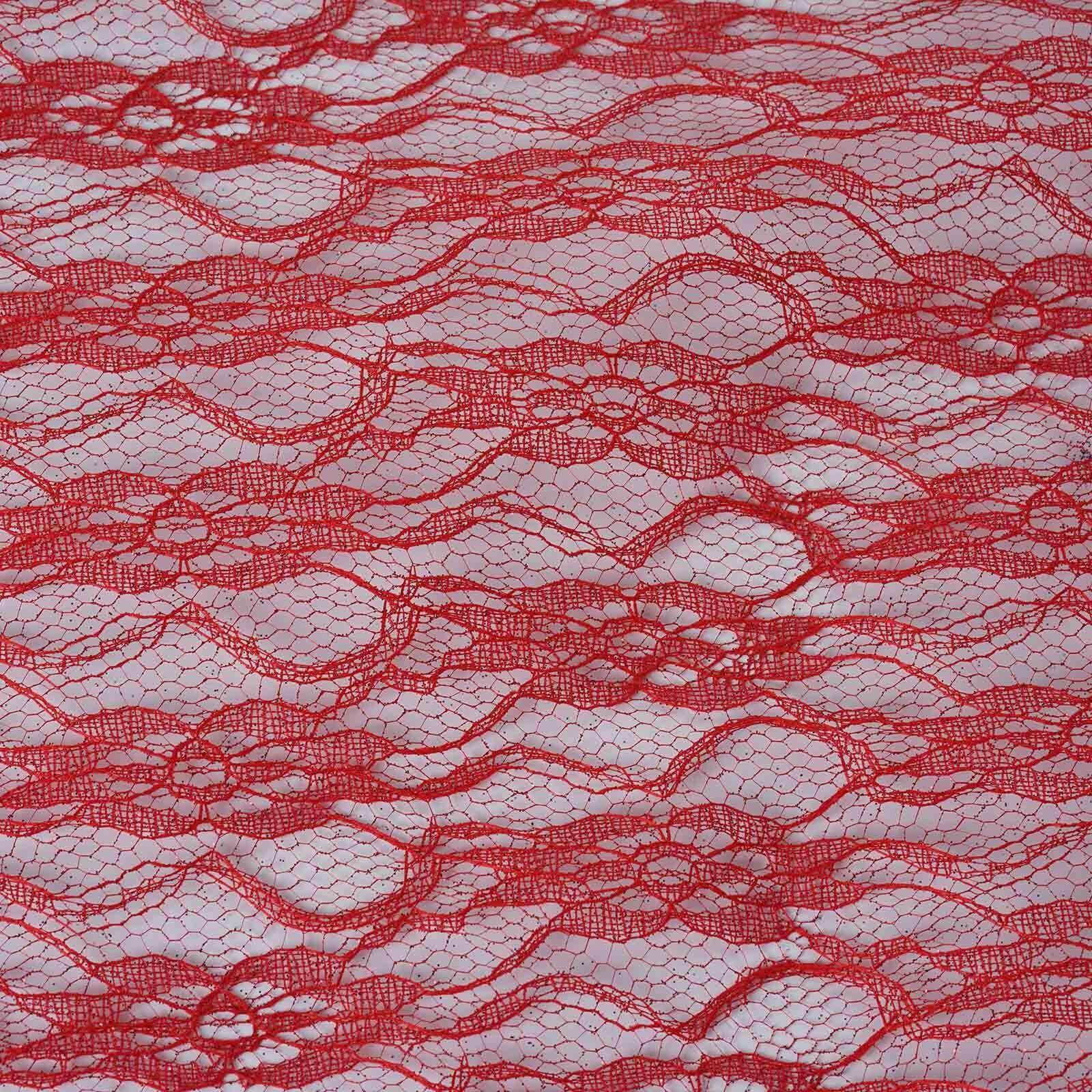 54"x15 Yards Red Floral Lace Shimmer Tulle Fabric Bolt