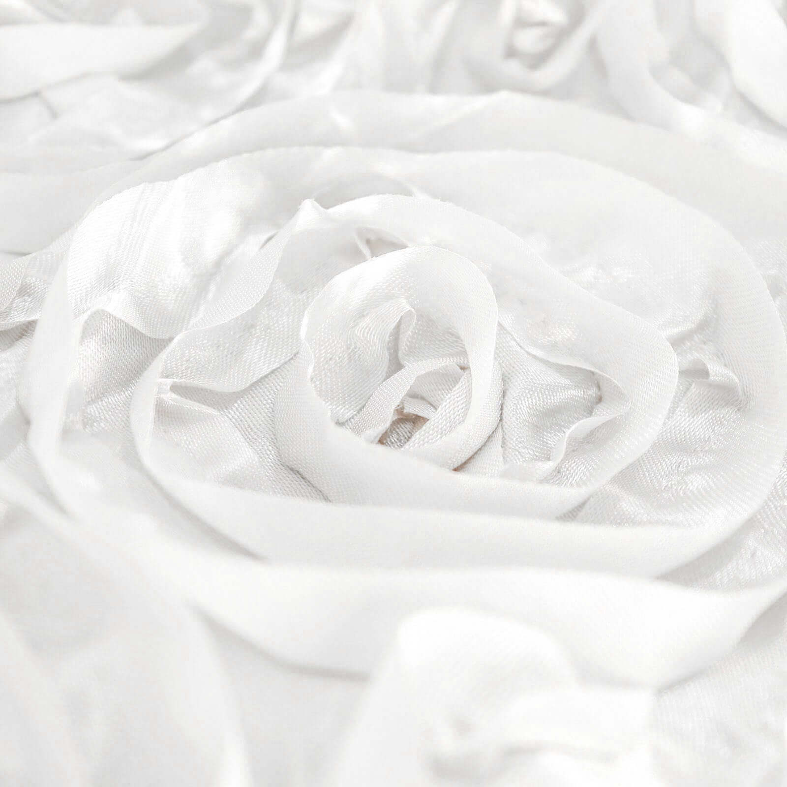 Satin 120" Round Tablecloth White - Grandiose 3D Rosette Design with Seamless Finish for Luxe Events