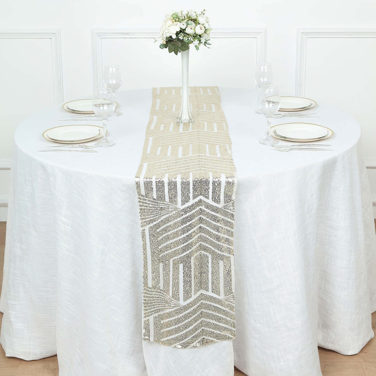 Sequin 12"x108" Table Runner Champagne - Diamond Glitz Design