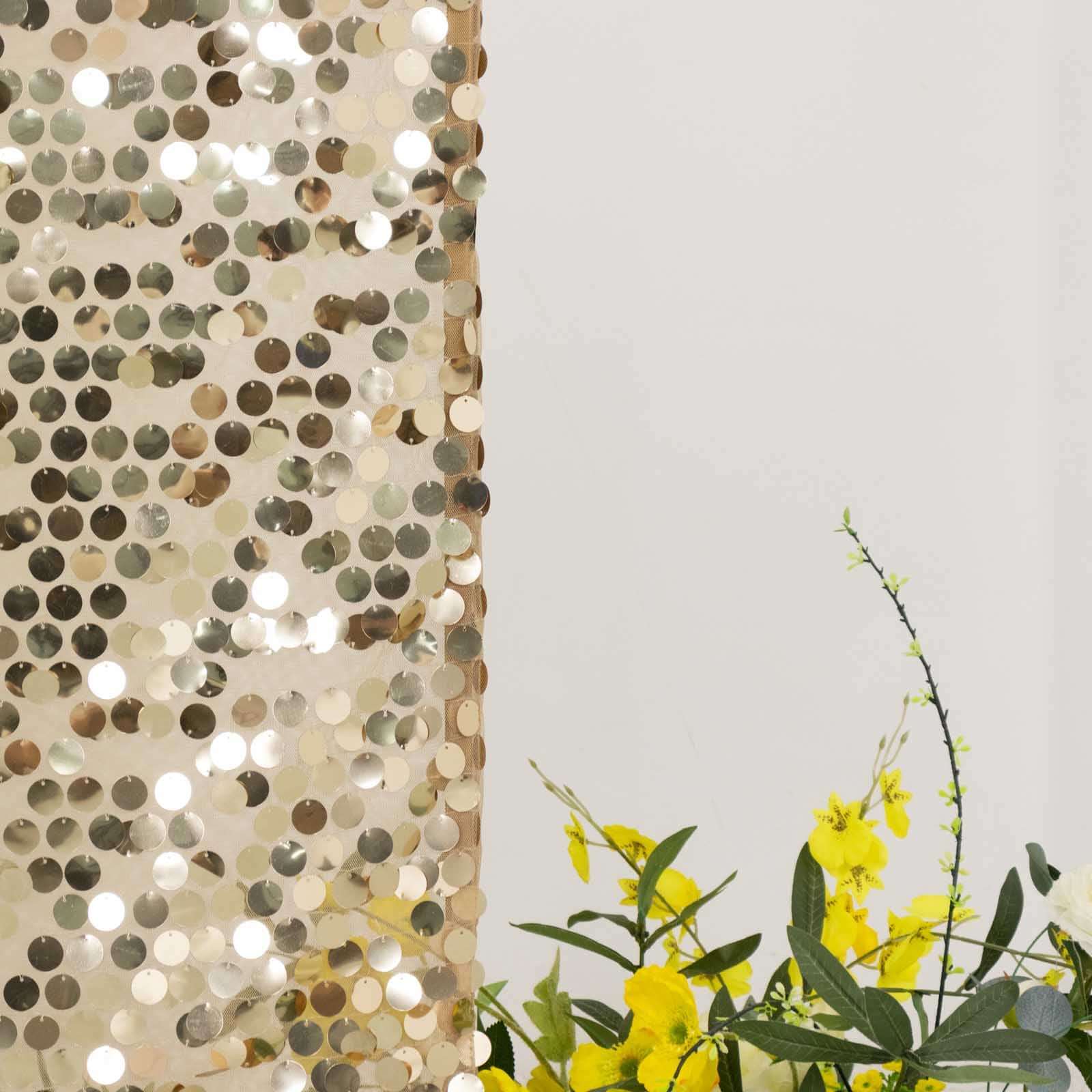 5ft Sparkly Champagne Big Payette Sequin Fitted Wedding Arch Cover for Round Top Chiara Backdrop Stand