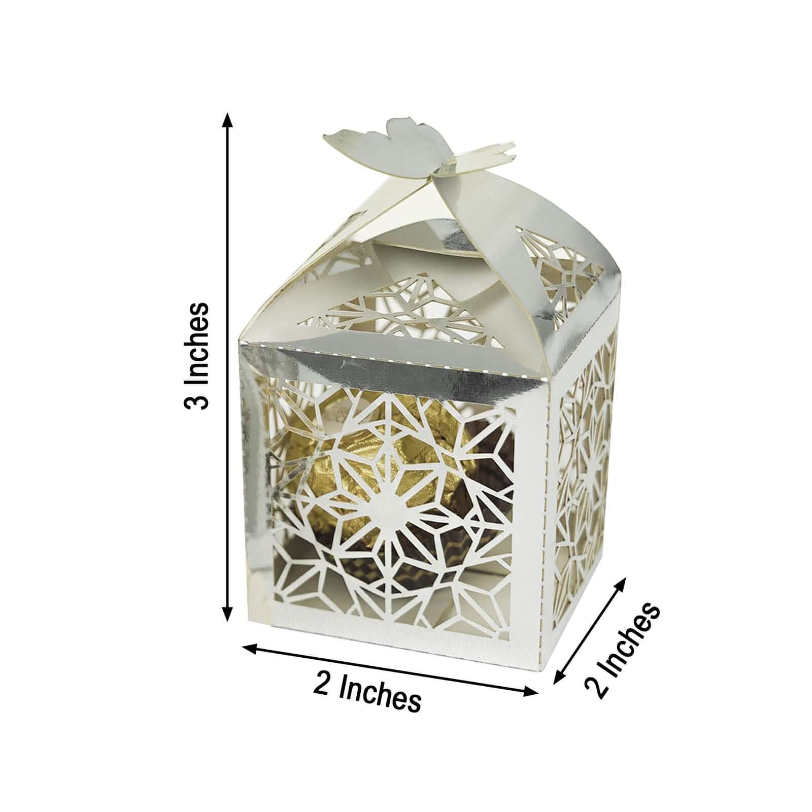 25 Pack Silver Butterfly Top Laser Cut Lace Favor Candy Gift Boxes