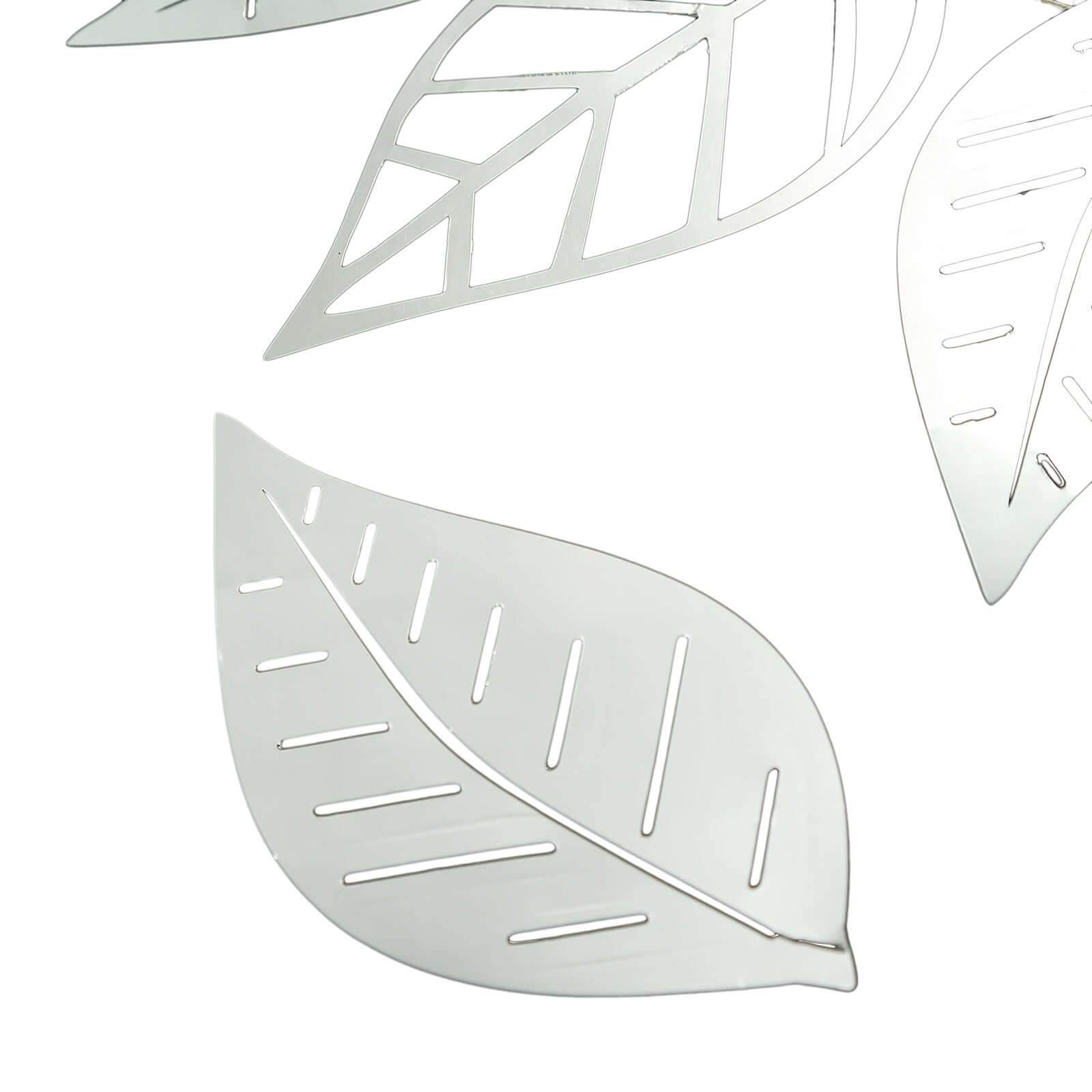 7ft Silver Foiled Paper Assorted Leaves Hanging Garland Banner