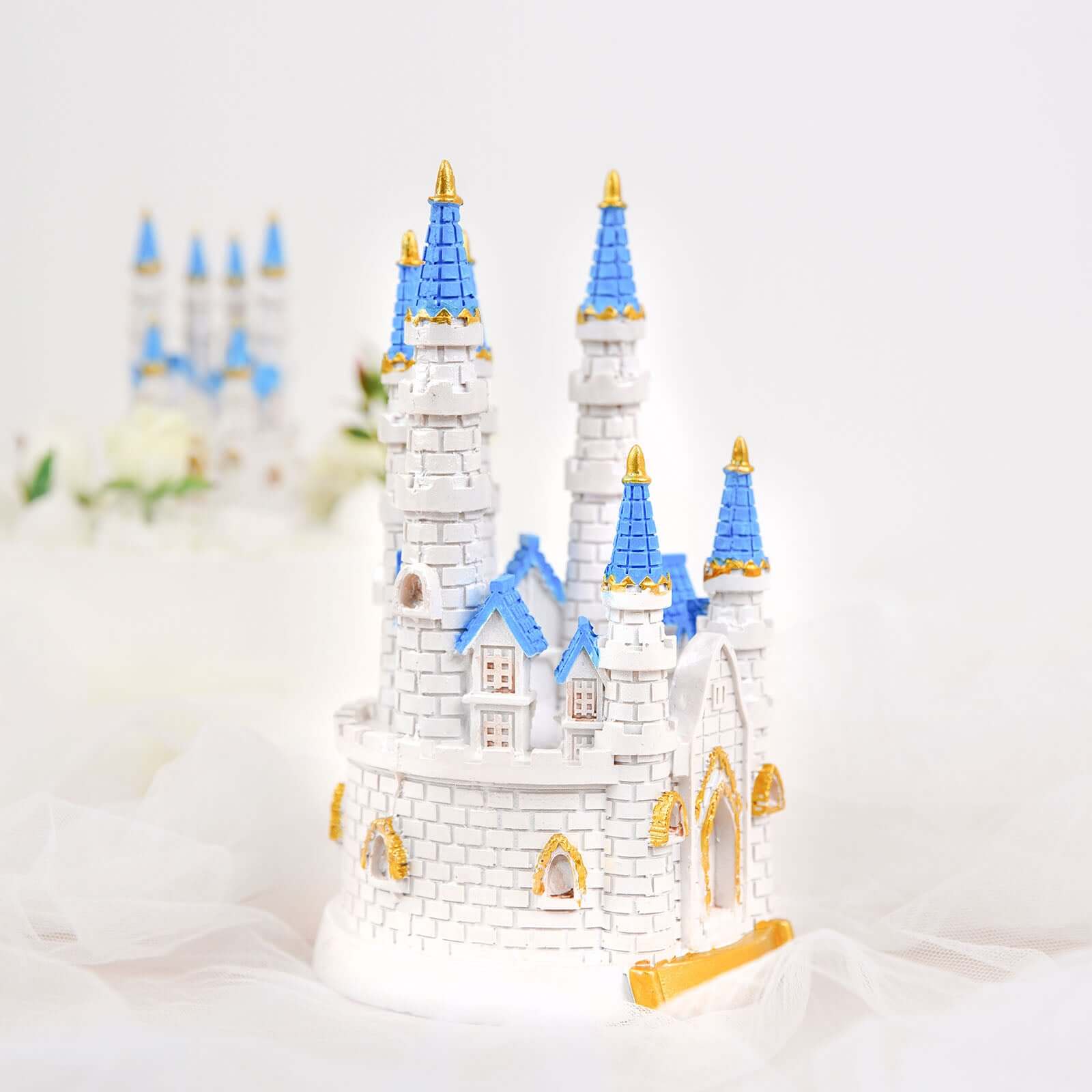 Cake Topper Figurine Fairytale Princess Castle Design Blue and White - Decoration for Baby Showers 8.5"