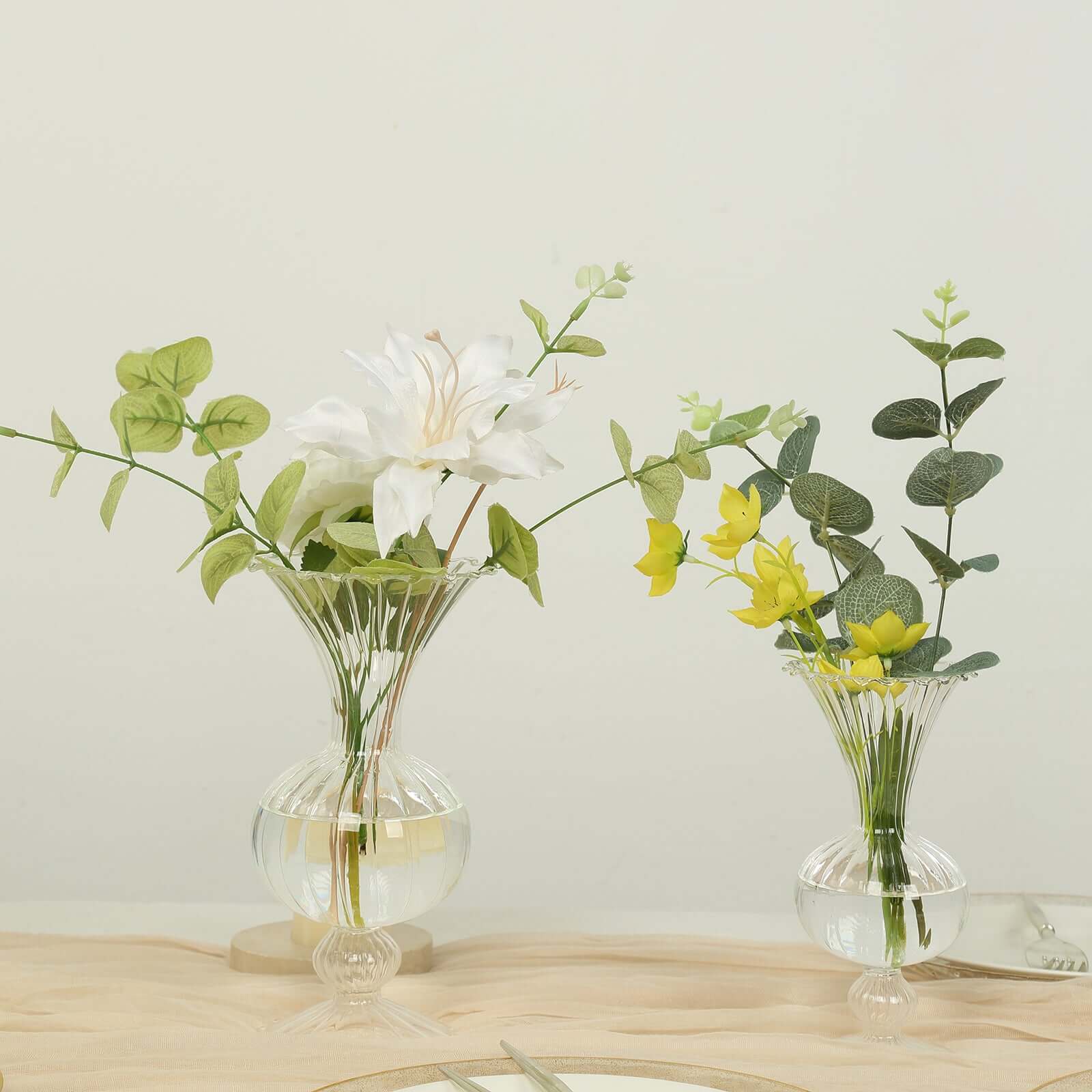 Set of 4 Glass Flower Vases Nordic Style with Petals Texture Clear - Transparent Bud Planters for Wedding Table Decor 7", 9"