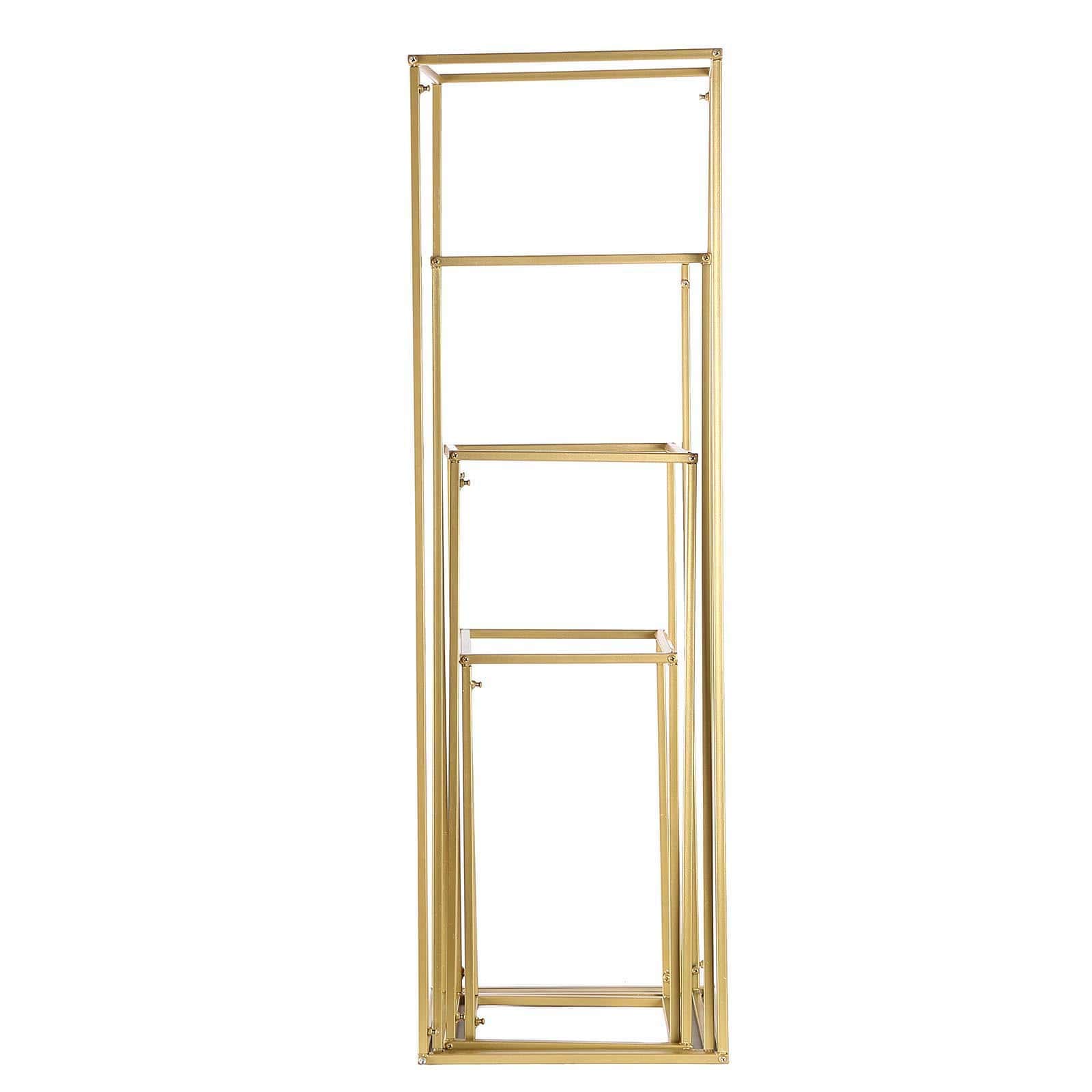 Set of 4 Metal Flower Stands Frame Wedding Column Centerpieces Matte Gold - Durable Display 16"/24"/32"/40"