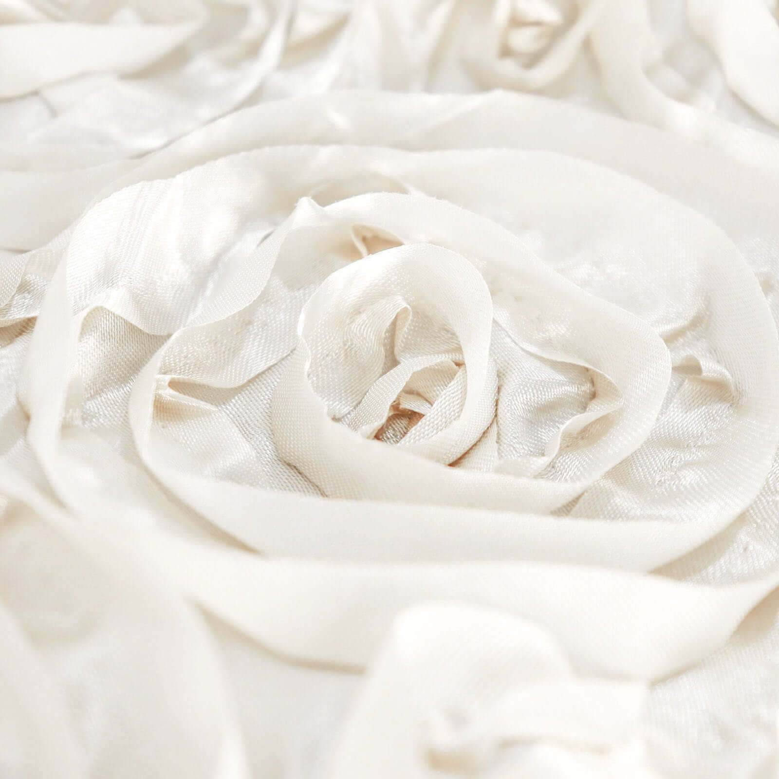 Satin 120" Round Tablecloth Ivory - Grandiose 3D Rosette with Seamless Finish Table Cover