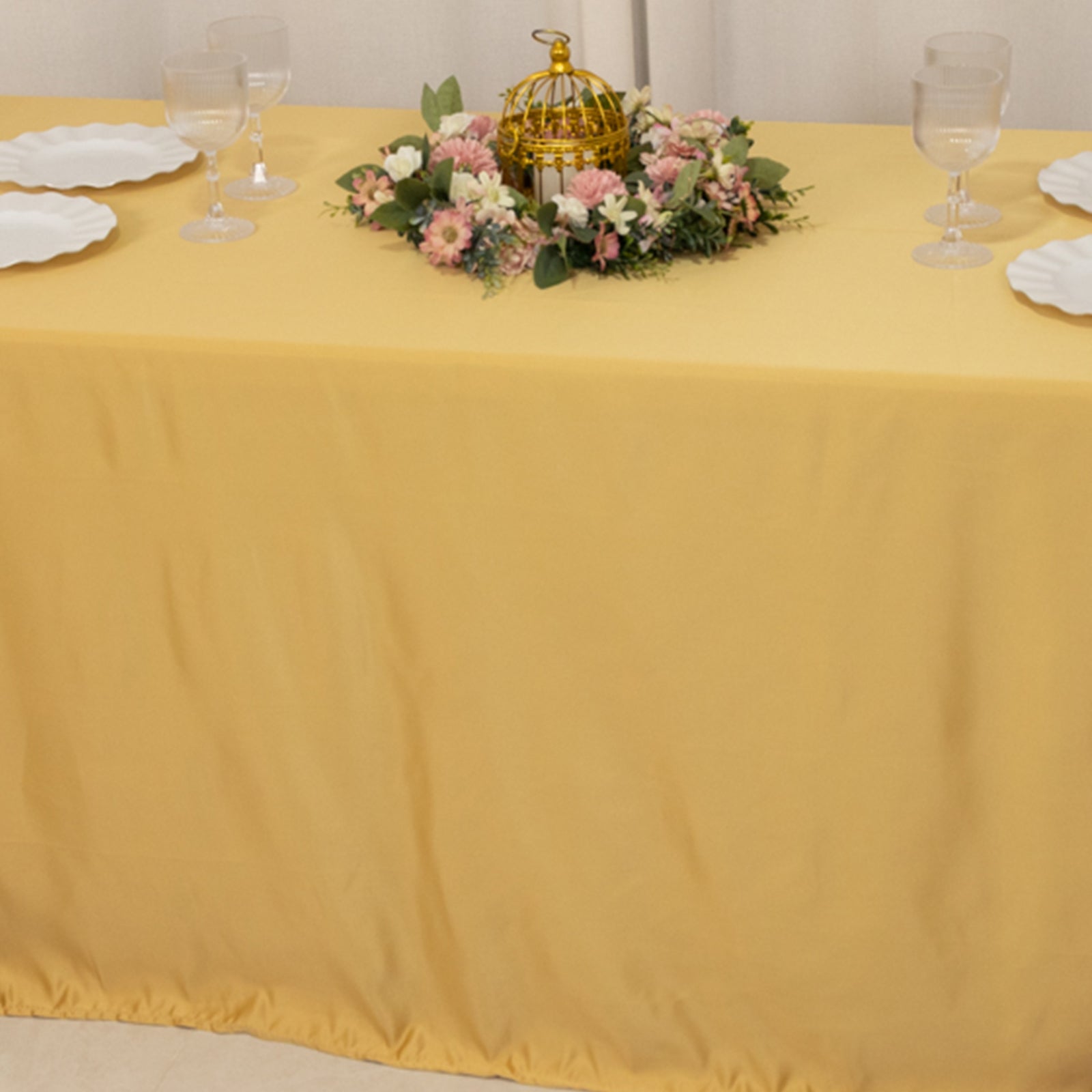 Lamour Satin 90"x132" Rectangle Tablecloth Champagne - Soft & Silk-Like Seamless Table Cover
