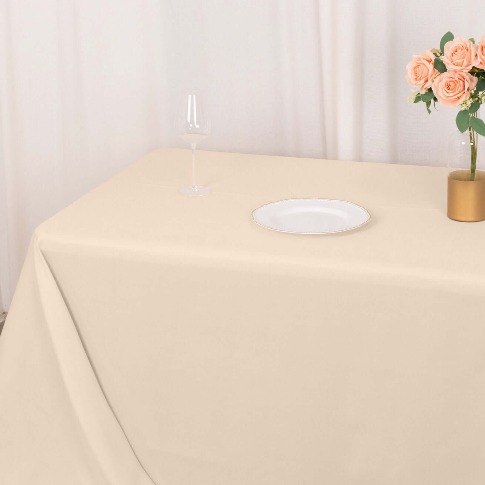 Premium Polyester 90"x156" Rectangle Tablecloth Beige - Seamless 220GSM Stain-Resistant Table Cover