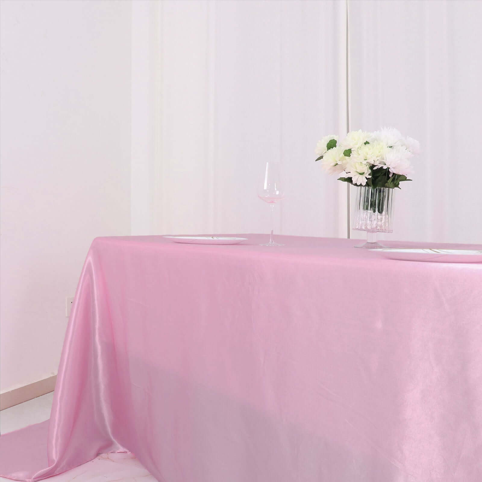 Satin Rectangular 90"x132" Tablecloth Pink Satin - Seamless Table Cover