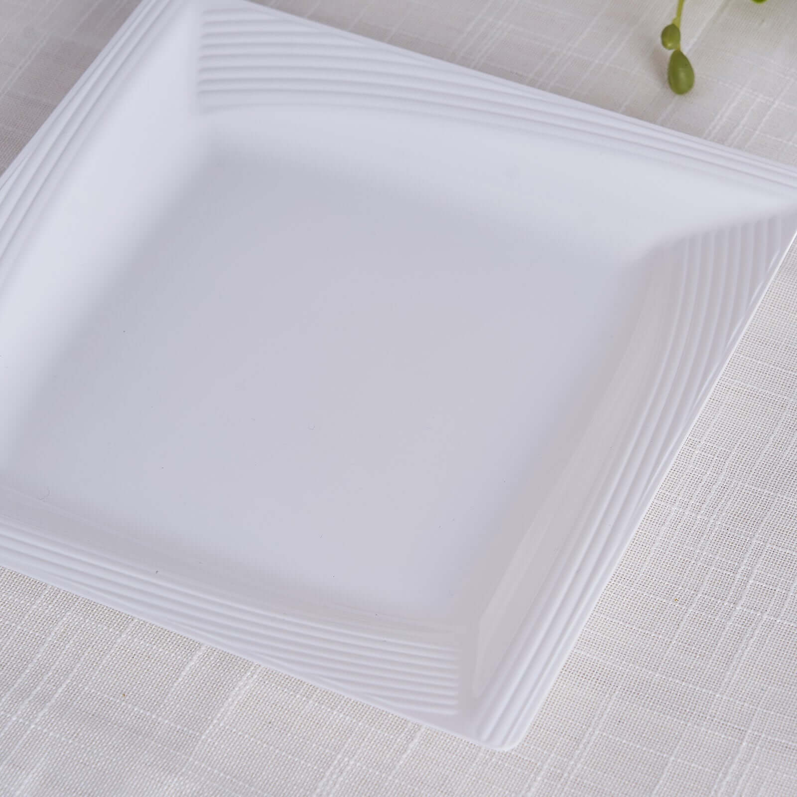 10-Pack Plastic 6" Square Dessert Plates in White with Geometric Ridge Trim - Disposable Appetizer Salad Plates for Stylish Gatherings & Celebrations
