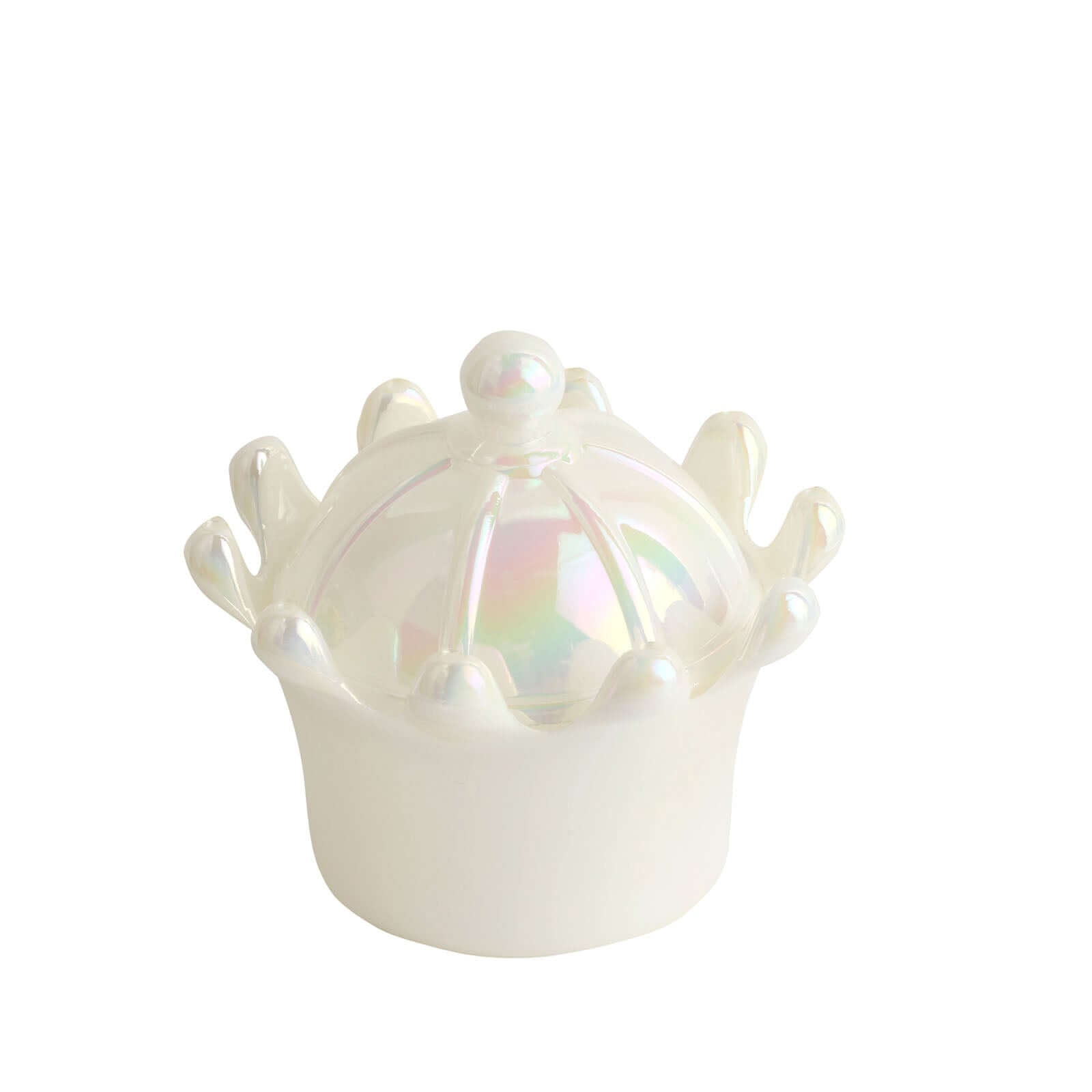 12 Pack 3" White Fillable Mini Crown Treat Favor Boxes, Small Candy Container Gift Boxes With Iridescent Dome Lids